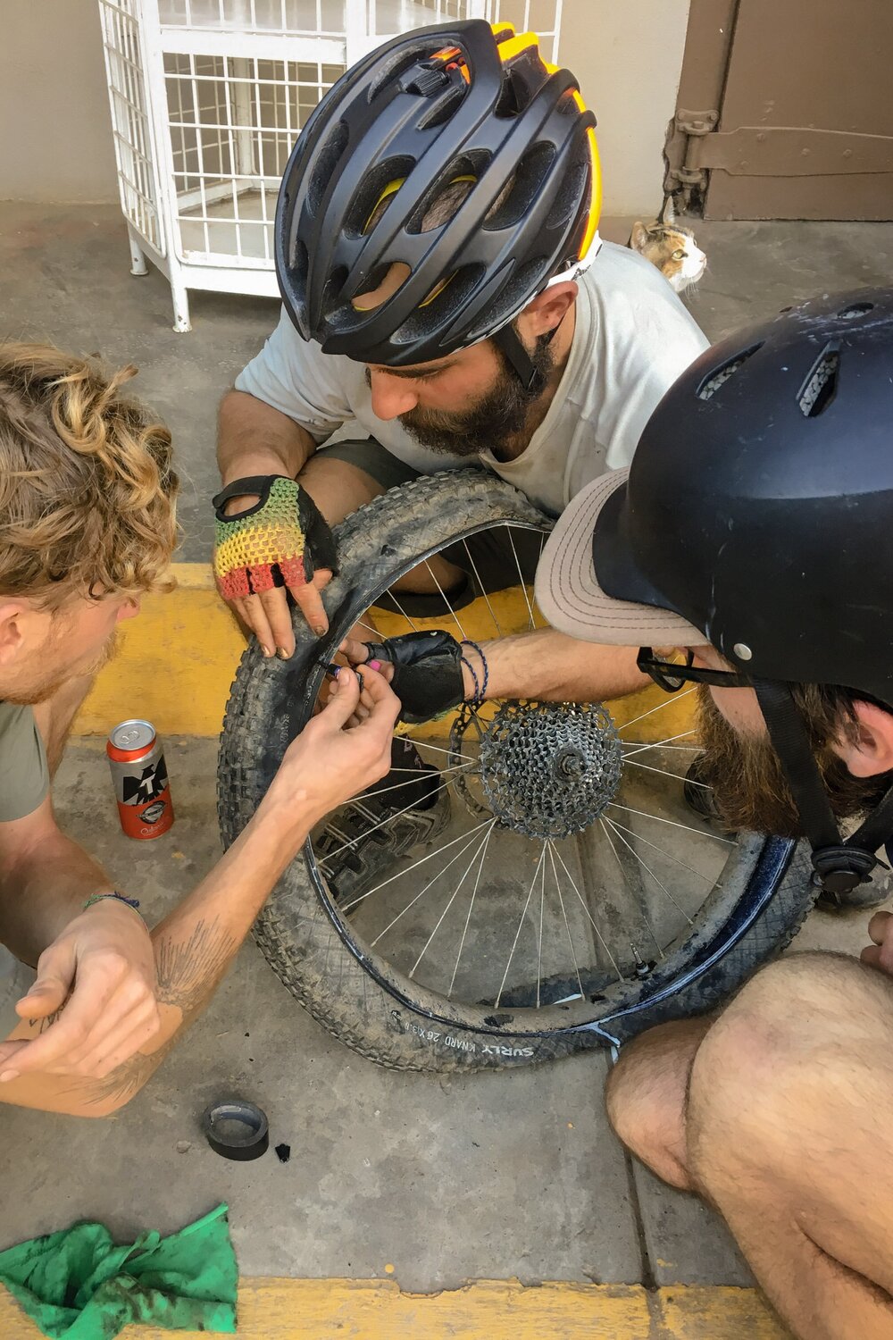 Bikepacking Baja Divide Mexico Fixing Torn Tyre