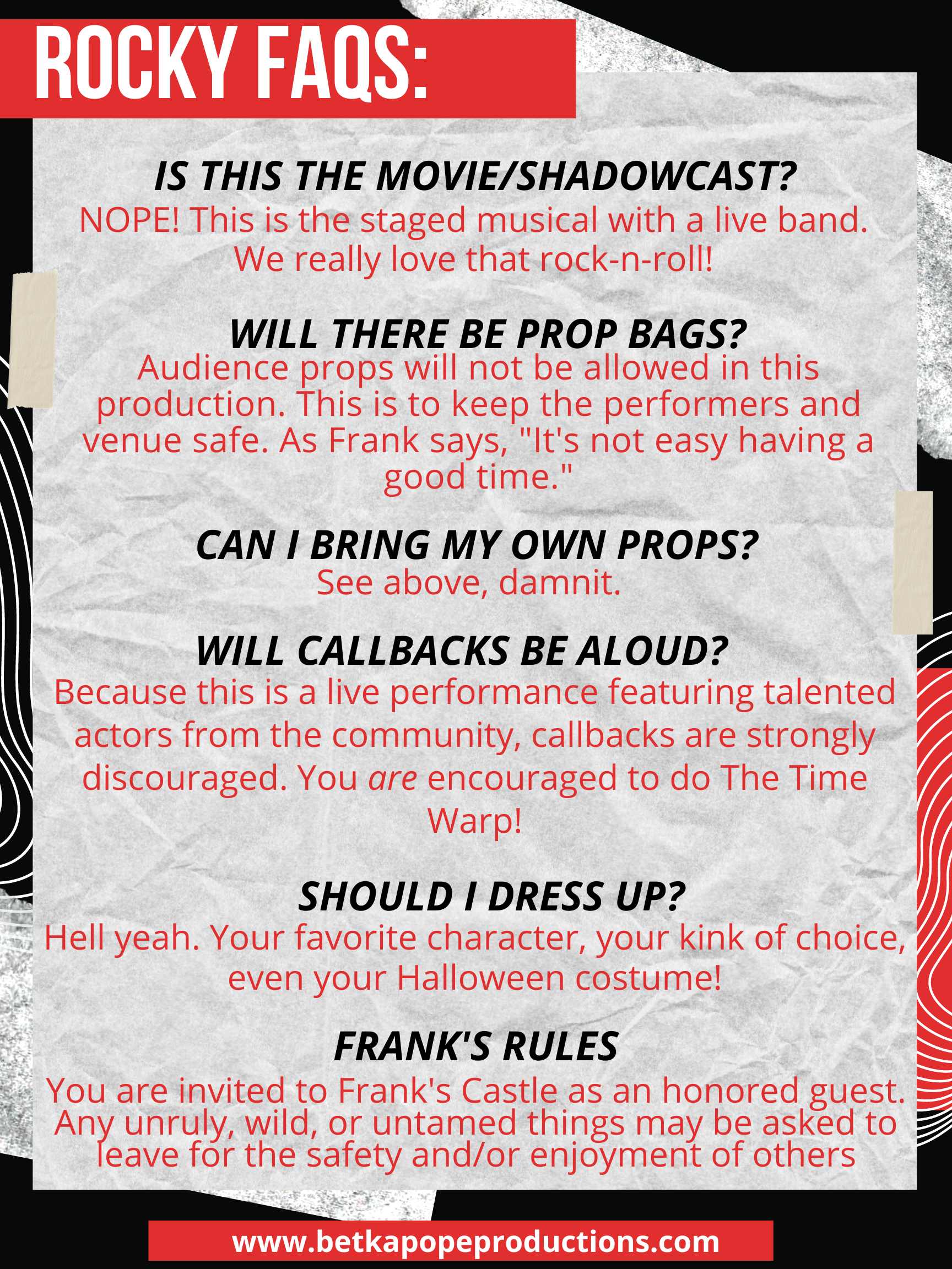 The Rocky Horror Picture Show Prop Rules & Info - The Indiana Theater