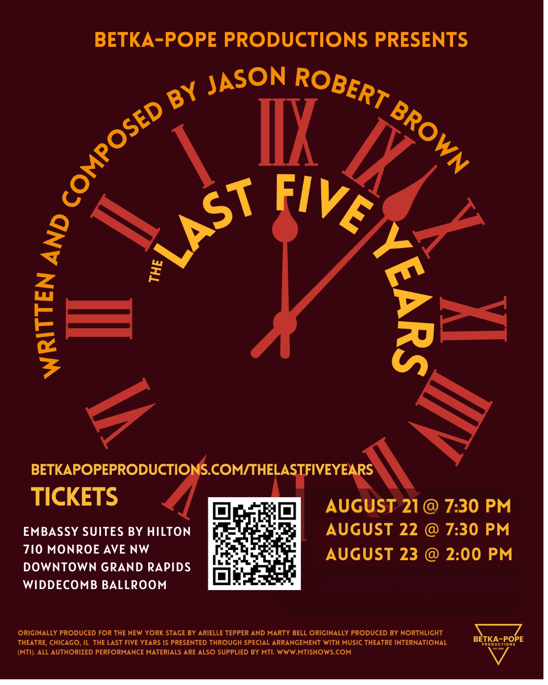 SUNDAY: The Last Five Years @ The Widdicomb Ballroom, Embassy Suites by Hilton  (Copy)