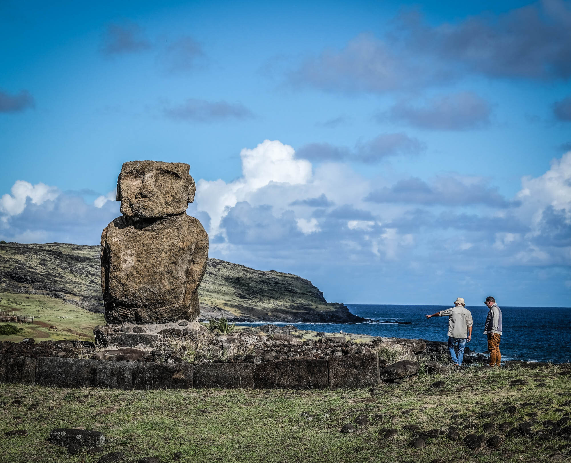  Working at the lone moai site of Ahu Ature Huki 