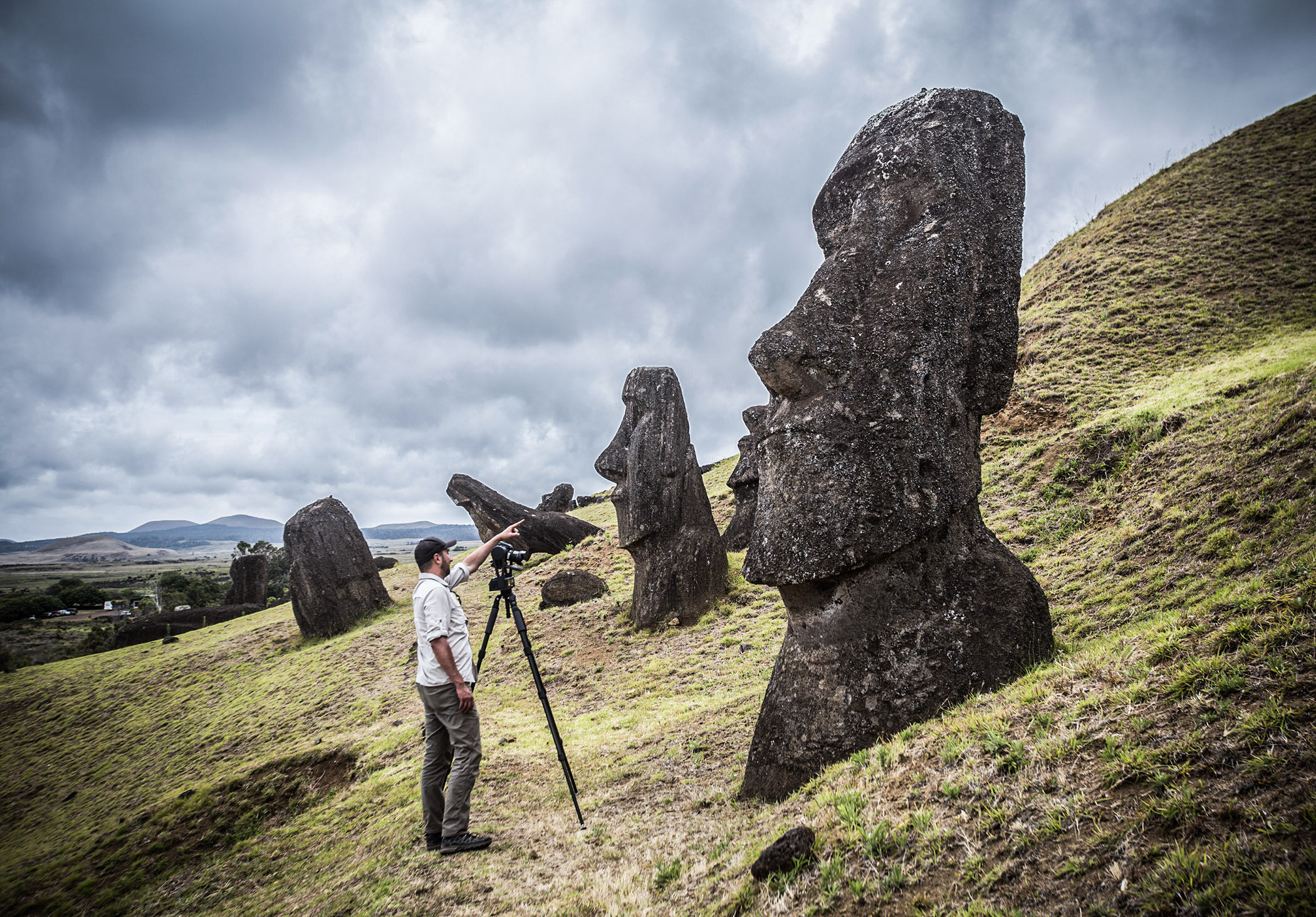  Documenting the quarry area of Rano Raraku where the majority of the islands statues were carved from volcanic tuff.  
