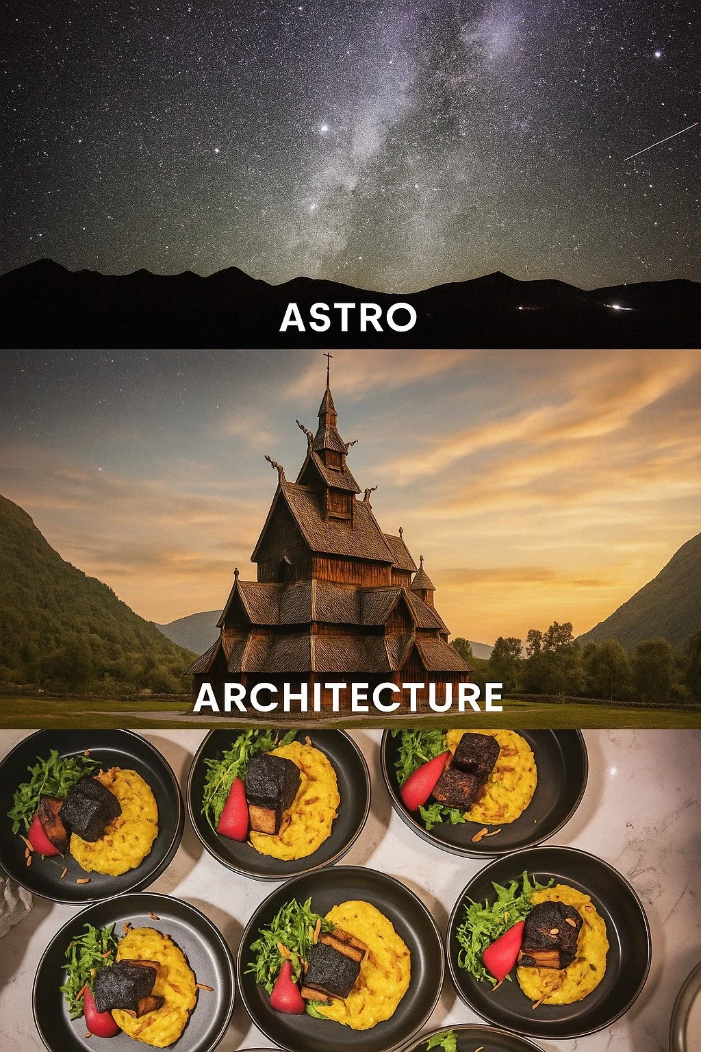 Three worlds, one lens: which inspires you?

From capturing the endless wonder of the night sky, to revealing the timeless beauty of local architecture, to turning food into art&mdash;each style tells a different story through my lens. Every shoot is