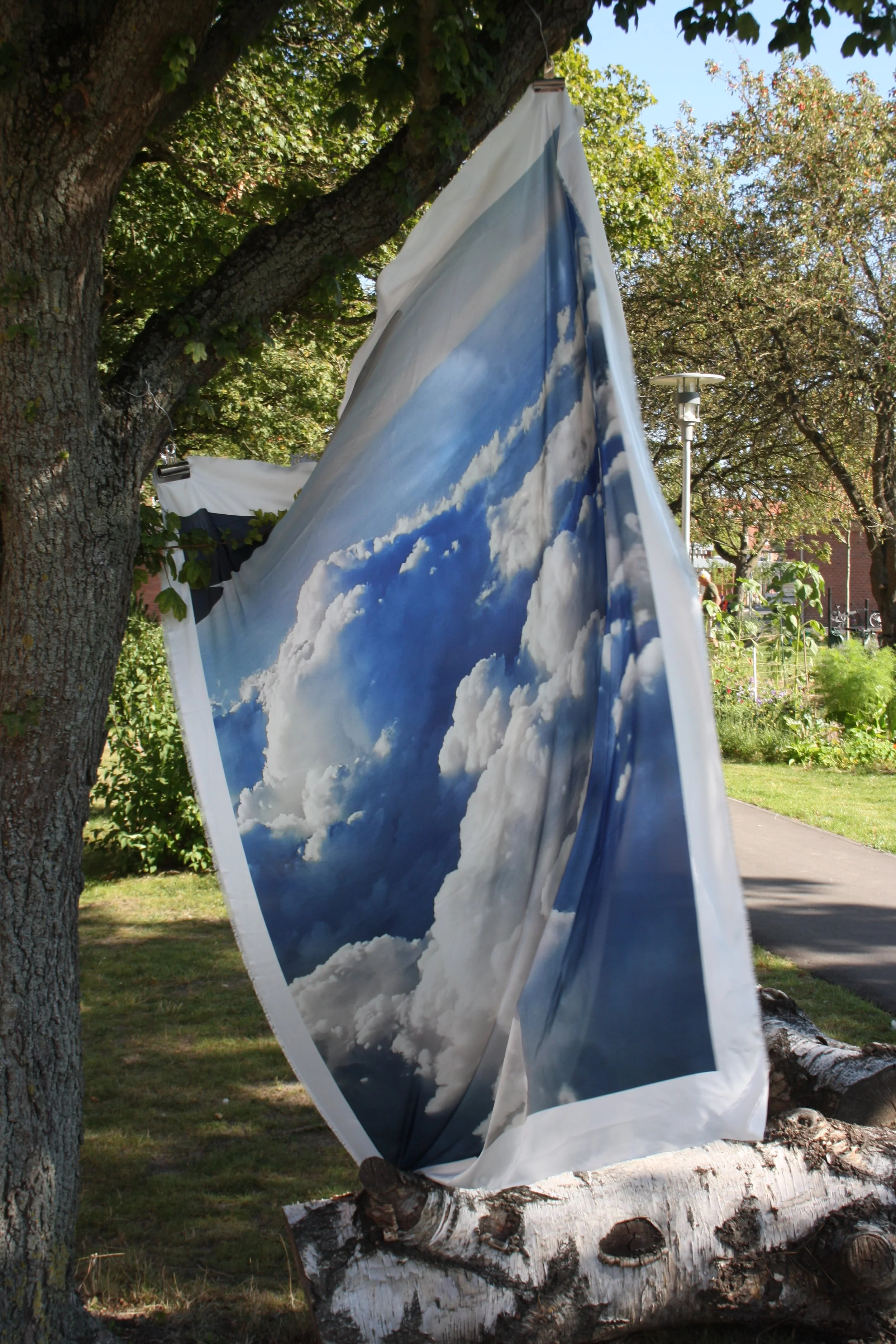   Wavering Still (Clouds)   2021  Photograph on silk   Photo Credit: Maja Gramstrup 