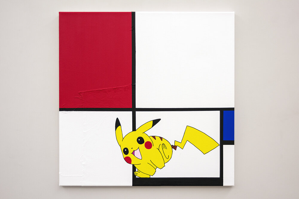 Composition No III, with Red, Blue, Pikachu, and Black 2018 Acrylic on canvas 75x75cm MICHAEL PYBUS.jpg