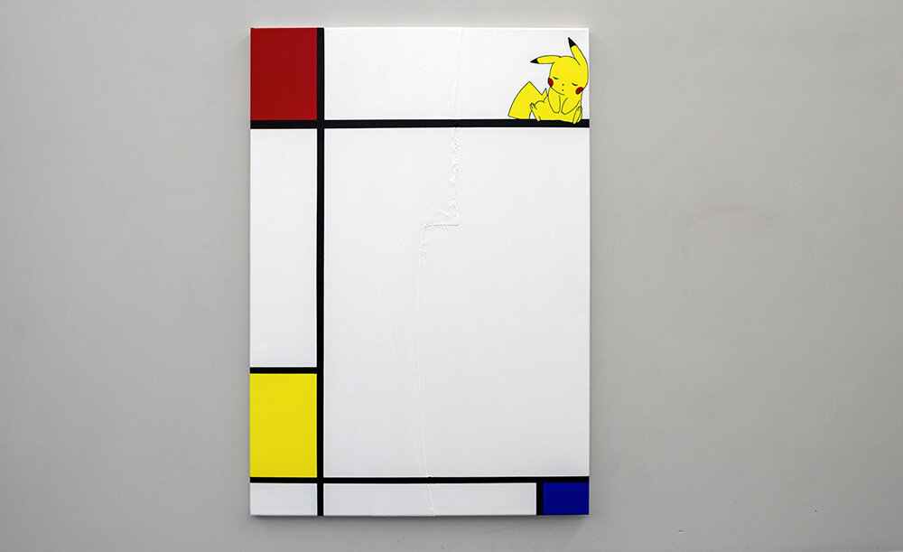 Composition No III, with Red, Pikachu, and Blue 2018 Acrylic on canvas 115x80cm MICHAEL PYBUS.jpg