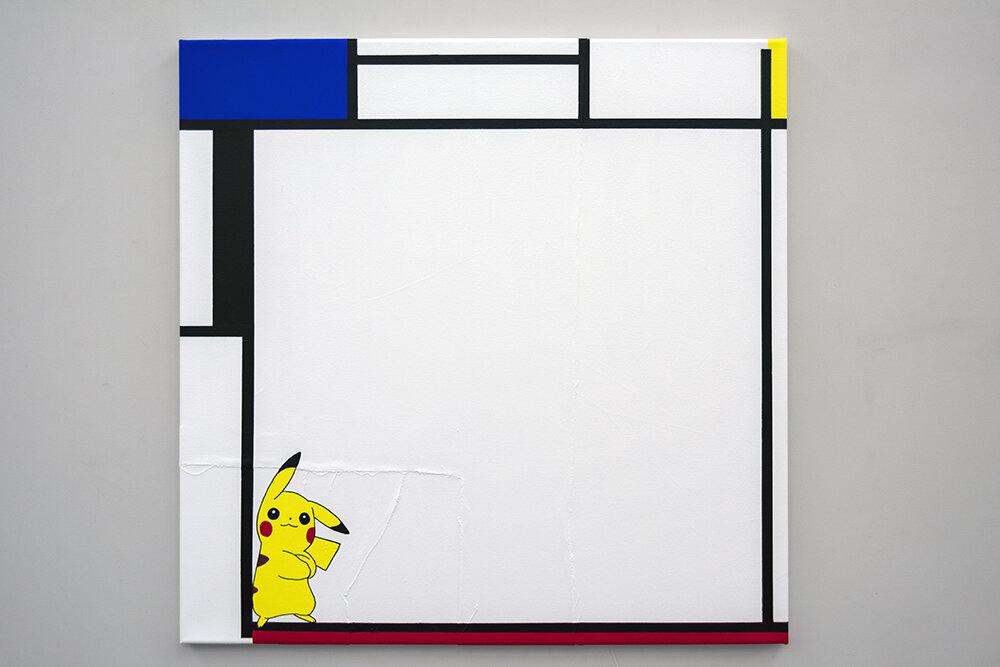 Composition with Blue, Pikachu, Red, and Black 2018 Acrylic on canvas 90x90cm MICHAEL PYBUS.jpg