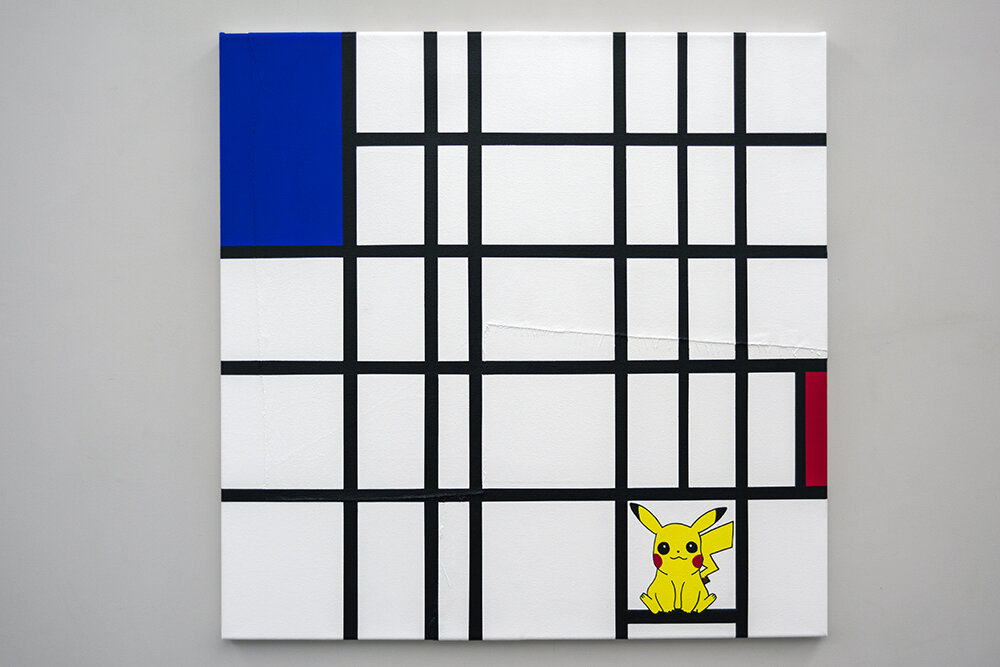 Composition with Blue, Red, and Pikachu 2018 Acrylic on canvas 90x90cm MICHAEL PYBUS.jpg