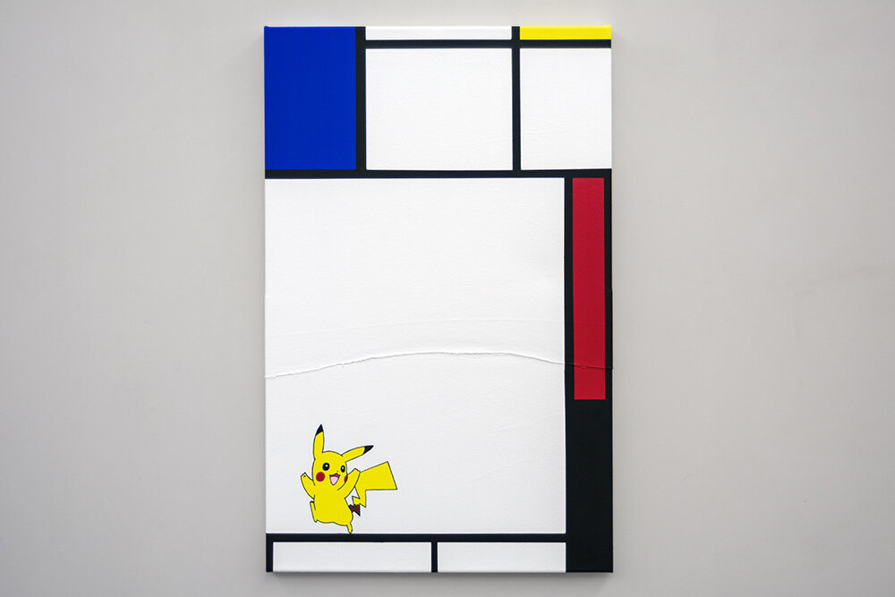 Composition with Blue, Red, Pikachu, and Black 2018 Acrylic on canvas 95x60cm MICHAEL PYBUS.jpg