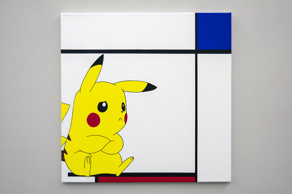 Composition with Red, Blue, and Pikachu 2018 Acrylic on canvas 75x75cm MICHAEL PYBUS.jpg