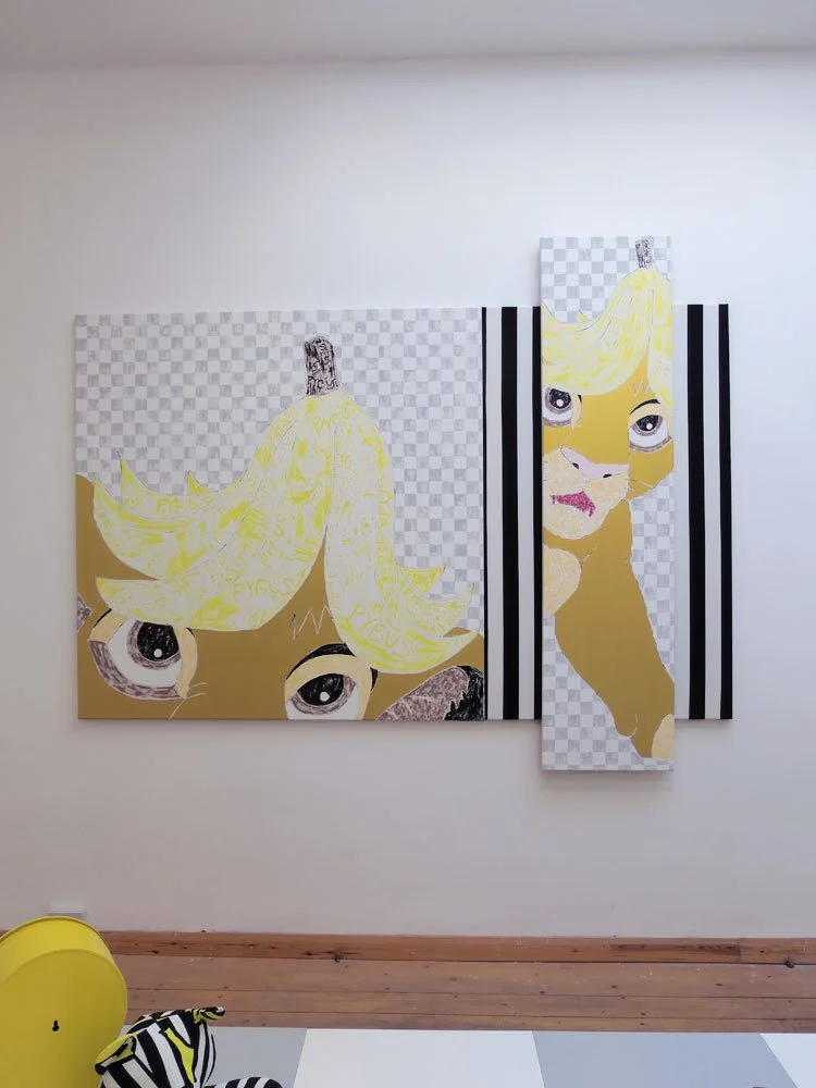 Midas Touch Simba Transparent Void 2015 Oil and metallic acrylic on canvas 205x50cm : 80x19in (hung with fabric panels for the installation) £2750.jpg