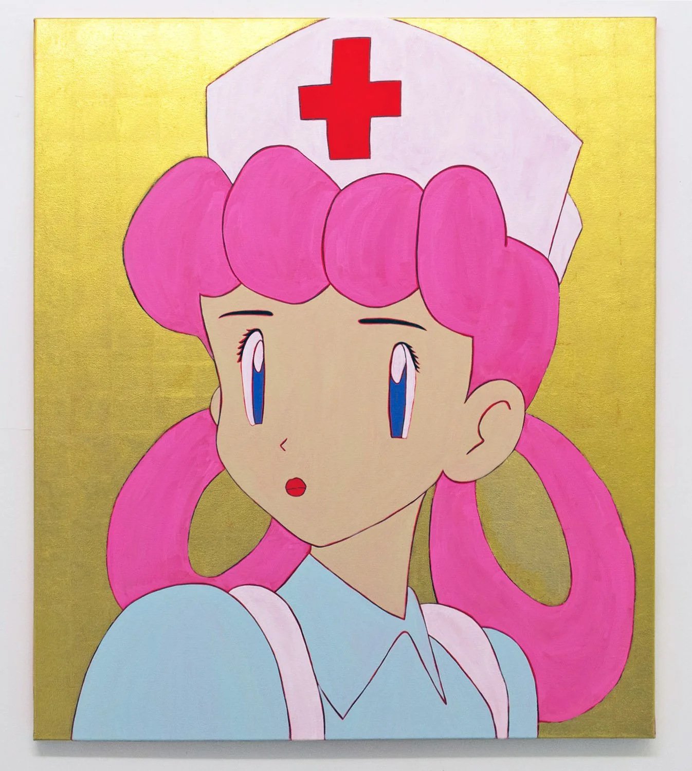 Nurse 2017 Acrylic, 24ct gold leaf, permanent pigmented ink and UV blacklight glow paint on canvas 53x45.27in (135x115cm) MICHAEL PYBUS.jpg
