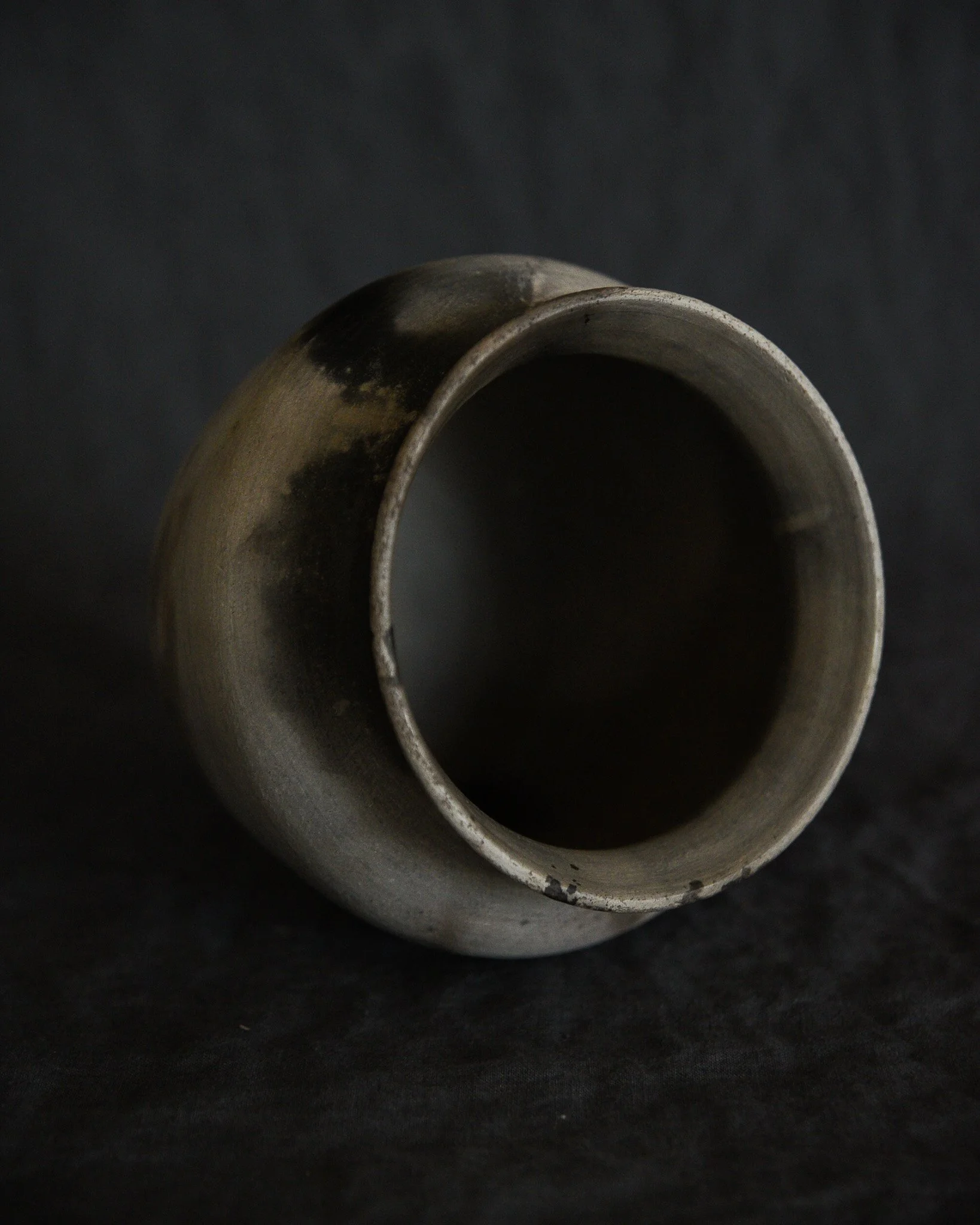 One-of-a-kind handmade ceramic vessel, contemporary wabi sabi with organic form and textured surface variation pit fired