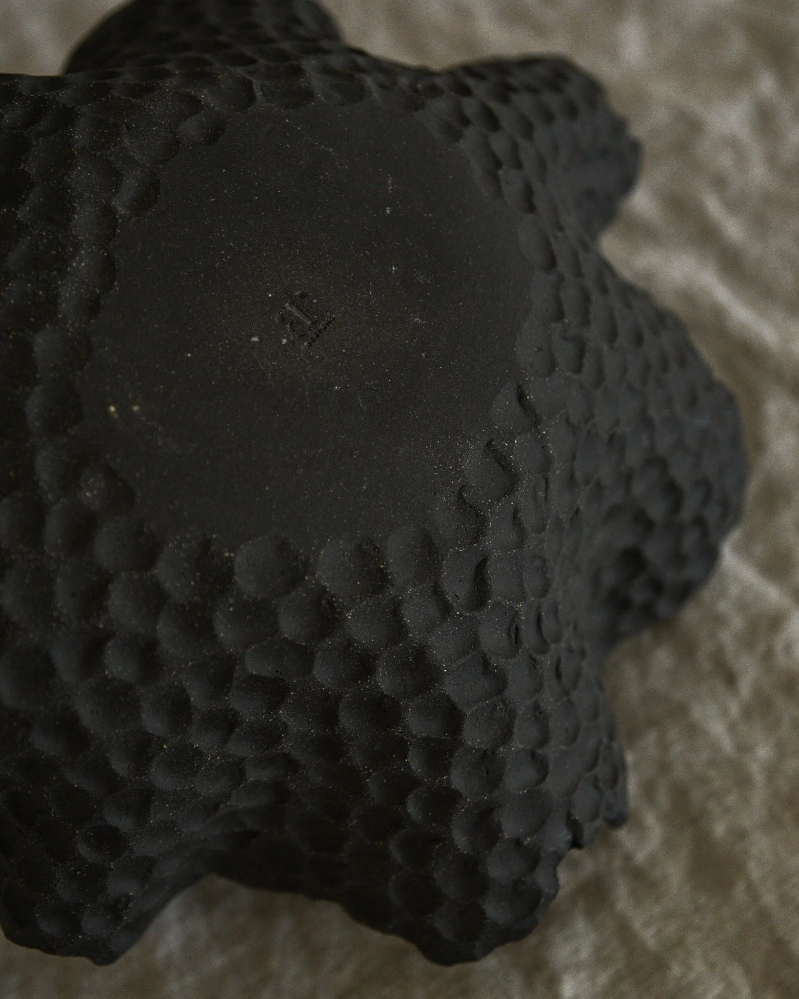 One-of-a-kind handmade ceramic vessel, contemporary wabi sabi with organic form and textured surface variation black bronze dish