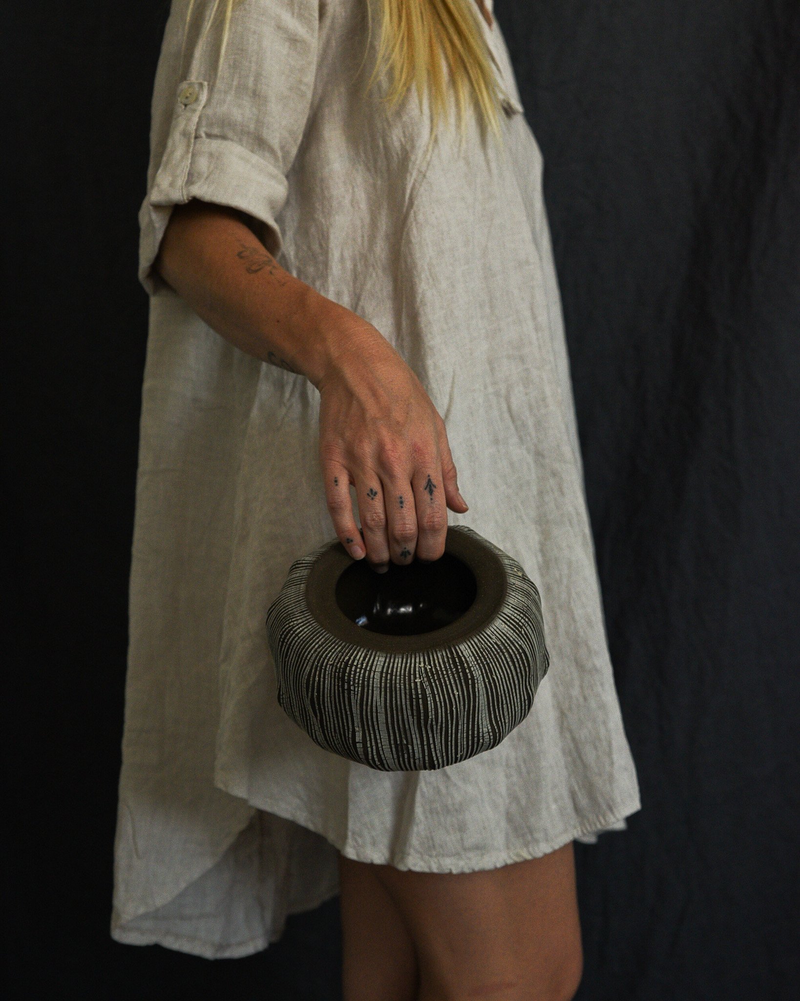 One-of-a-kind handmade ceramic vessel, contemporary wabi sabi with organic form and textured surface variation sodium silicate