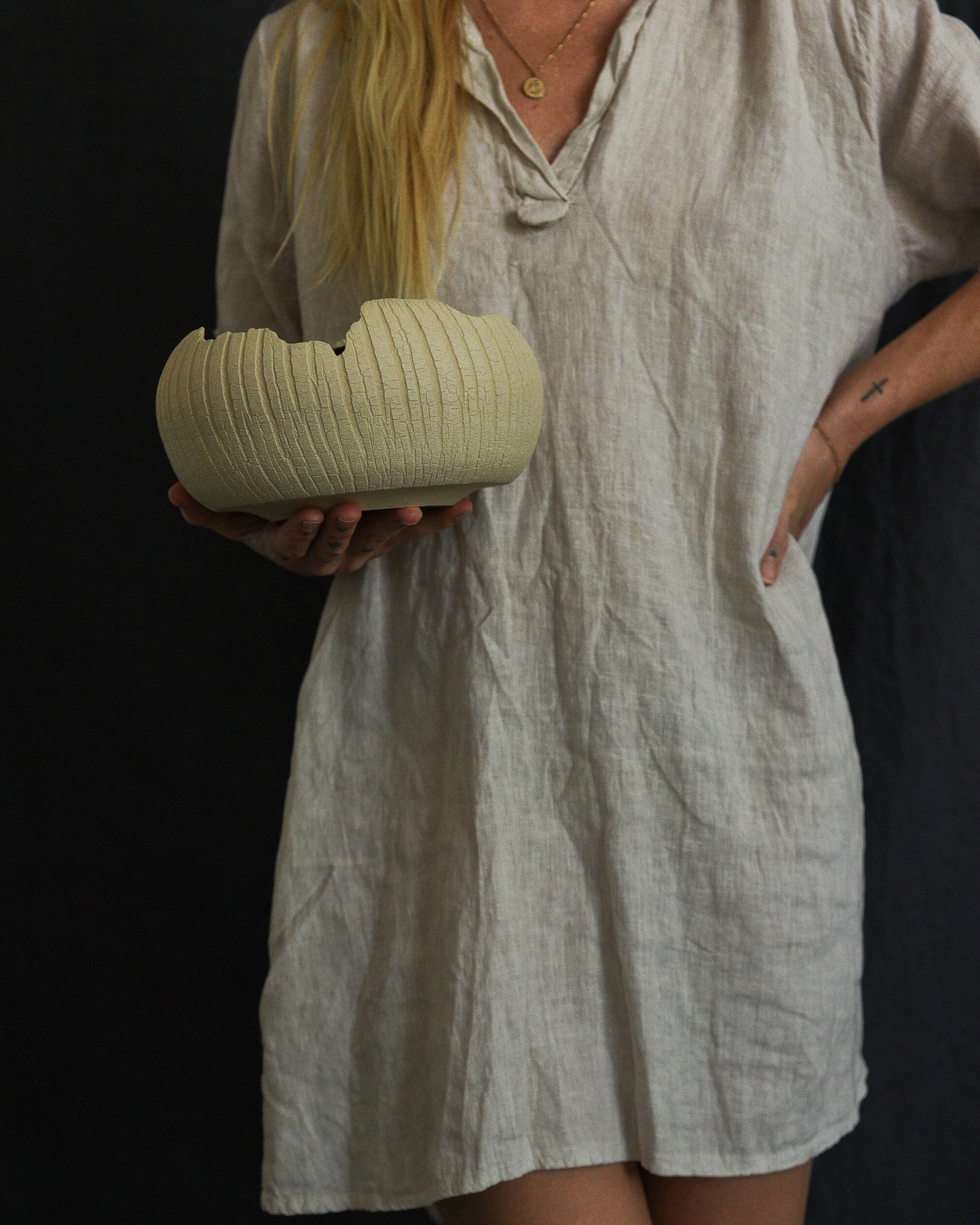 One-of-a-kind handmade ceramic vessel, contemporary wabi sabi with organic form and textured surface variation sodium silicate