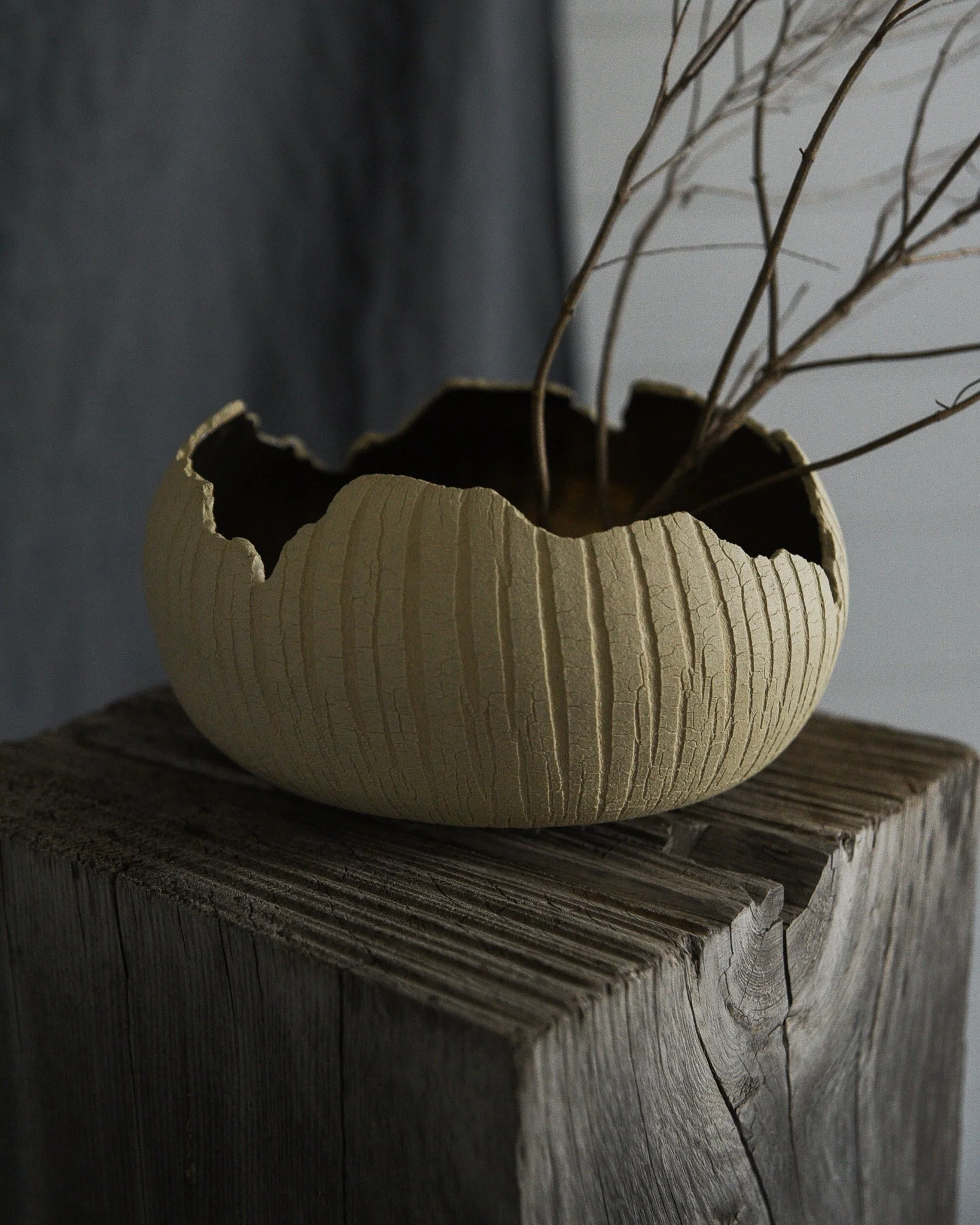 One-of-a-kind handmade ceramic vessel, contemporary wabi sabi with organic form and textured surface variation sodium silicate