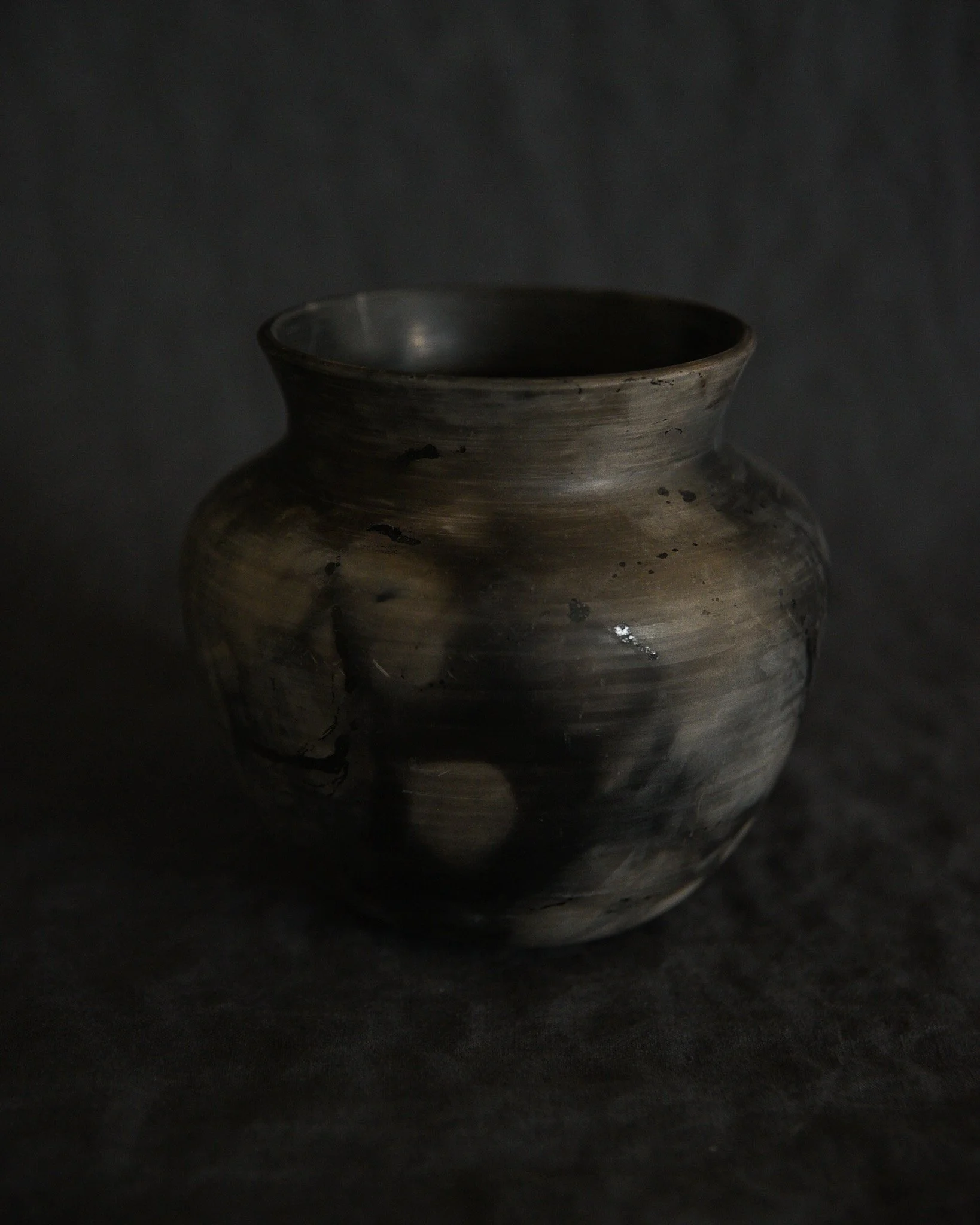 One-of-a-kind handmade ceramic vessel, contemporary wabi sabi with organic form and textured surface variation pit fired