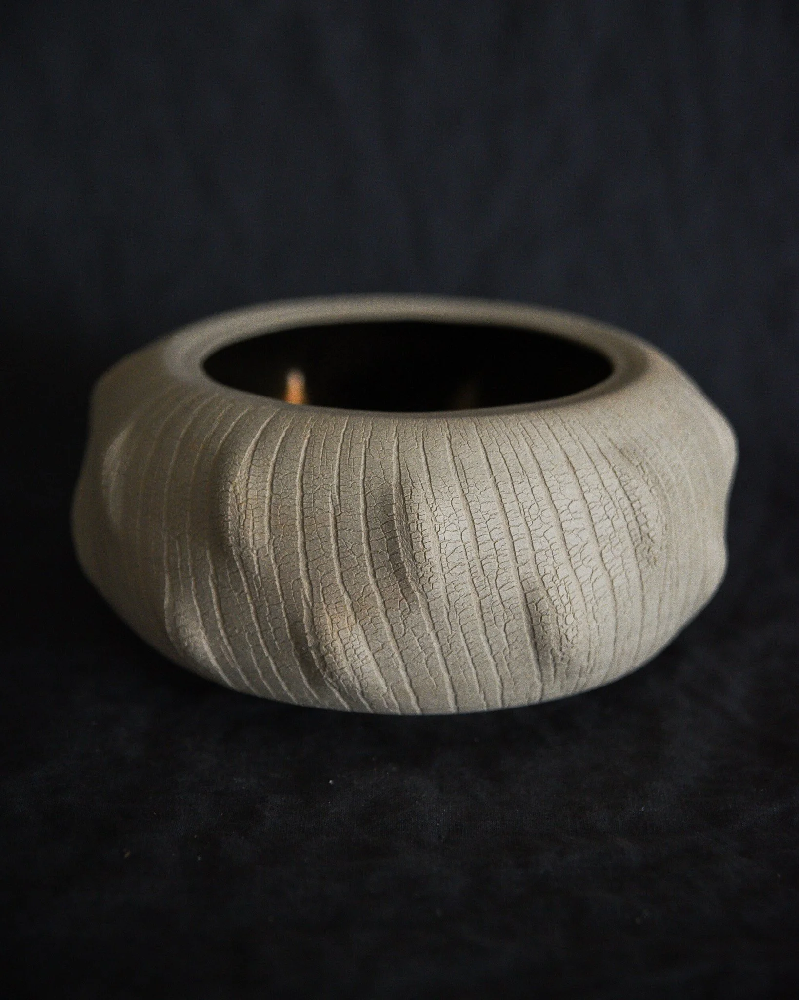 One-of-a-kind handmade ceramic vessel, contemporary wabi sabi with organic form and textured surface variation sodium silicate