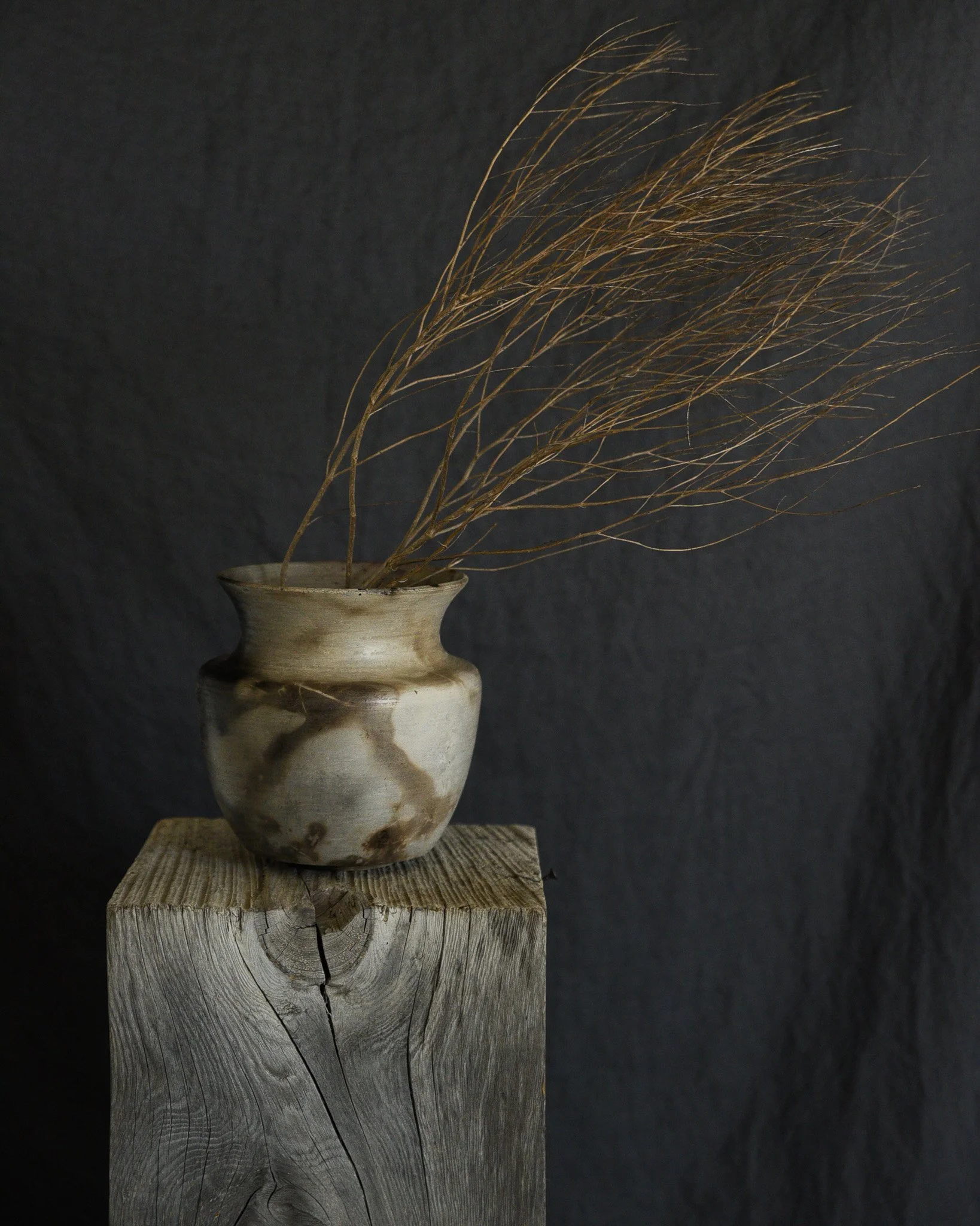 One-of-a-kind handmade ceramic vessel, contemporary wabi sabi with organic form and textured surface variation pit fired