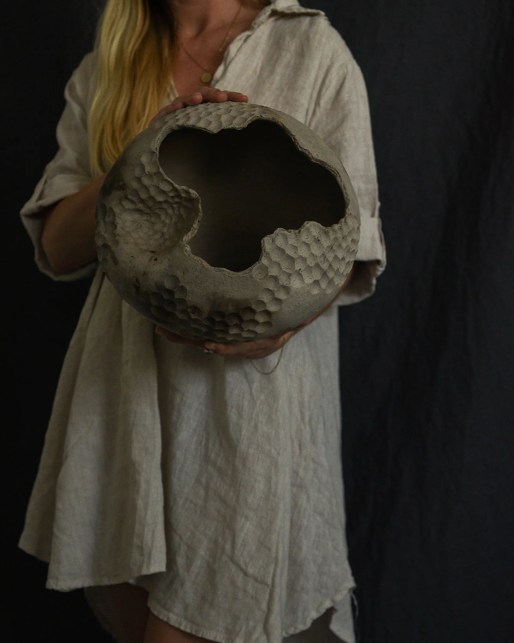 One-of-a-kind handmade ceramic vessel, contemporary wabi sabi with organic form and surface variation pit fired