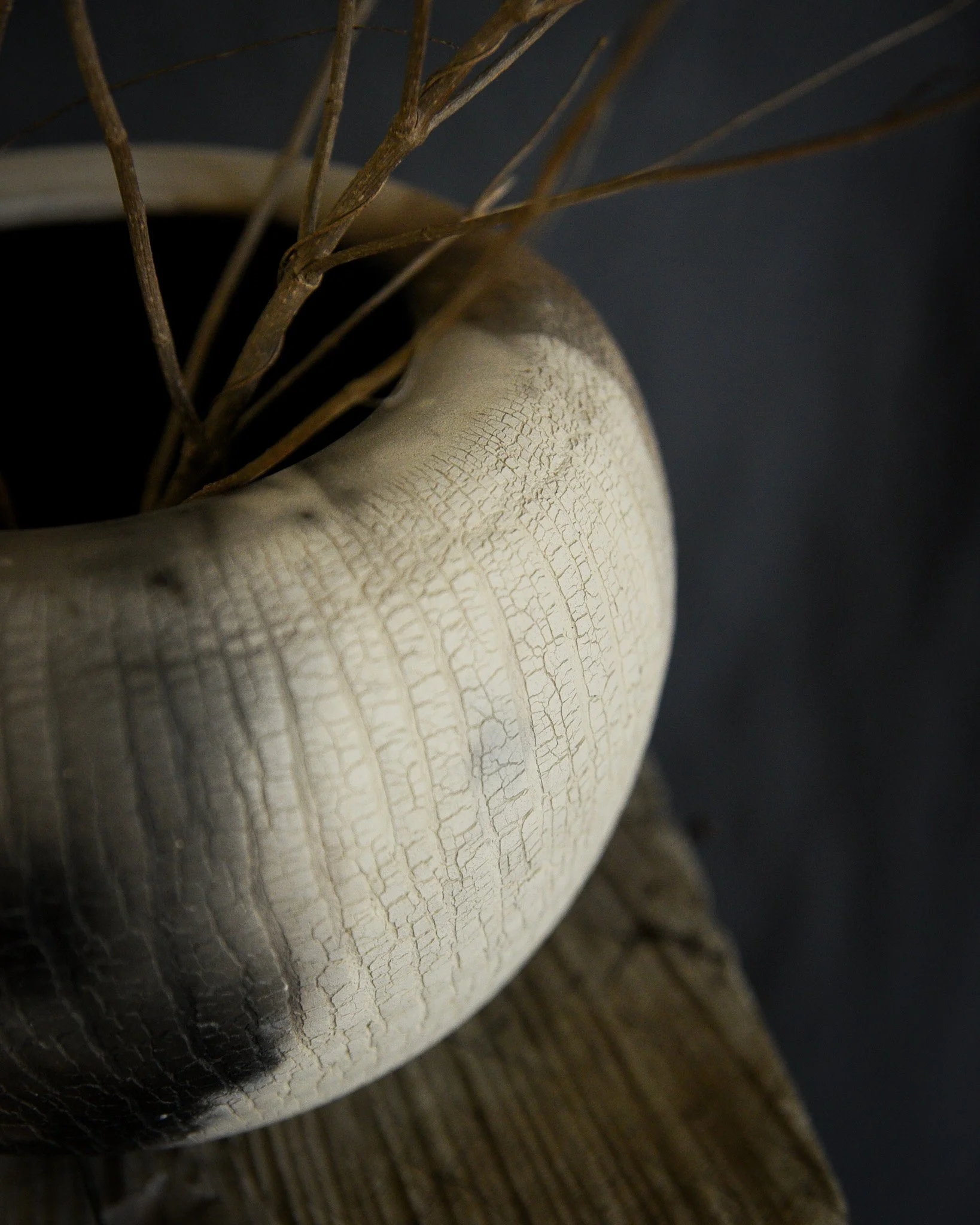 One-of-a-kind handmade ceramic vessel, contemporary wabi sabi with organic form and surface variation pit fired