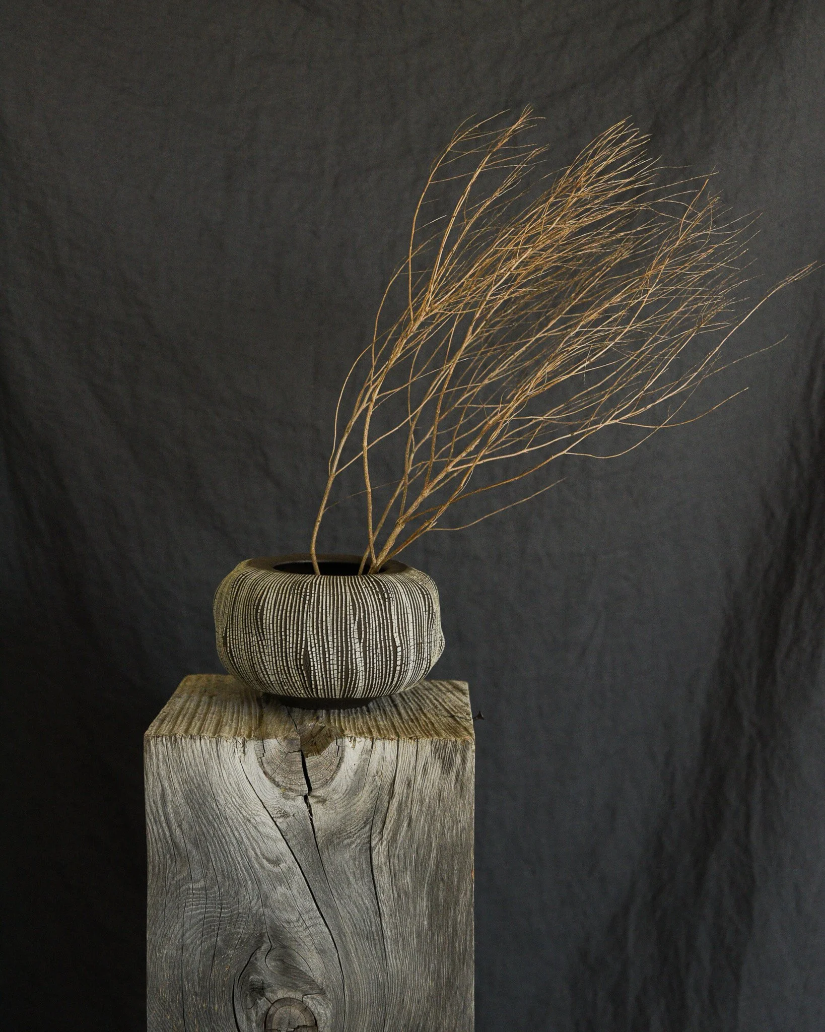 One-of-a-kind handmade ceramic vessel, contemporary wabi sabi with organic form and textured surface variation sodium silicate