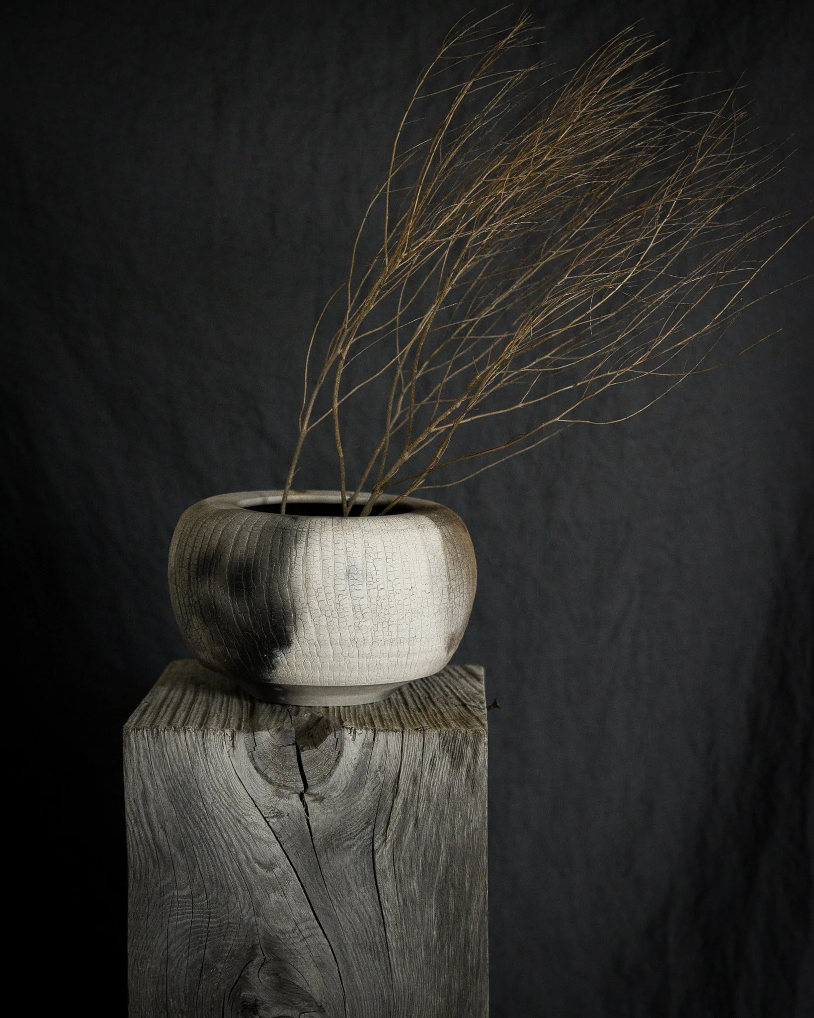 One-of-a-kind handmade ceramic vessel, contemporary wabi sabi with organic form and surface variation pit fired sodium silicate