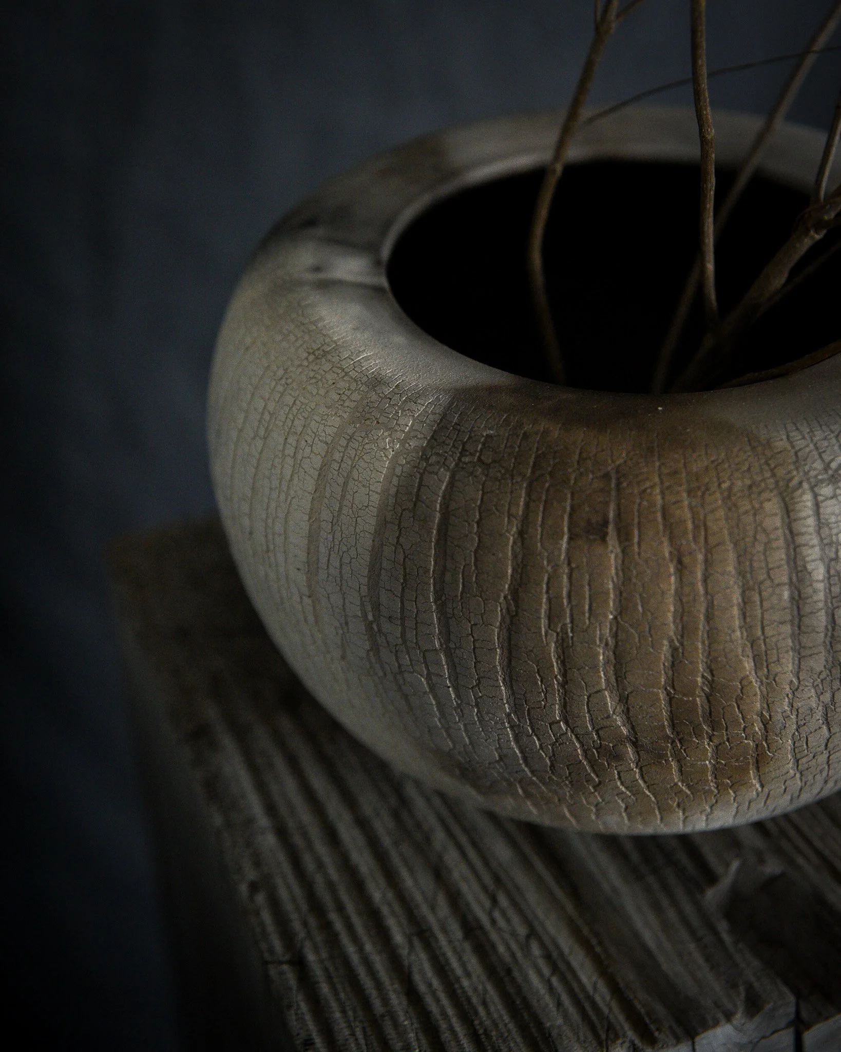 One-of-a-kind handmade ceramic vessel, contemporary wabi sabi with organic form and surface variation pit fired