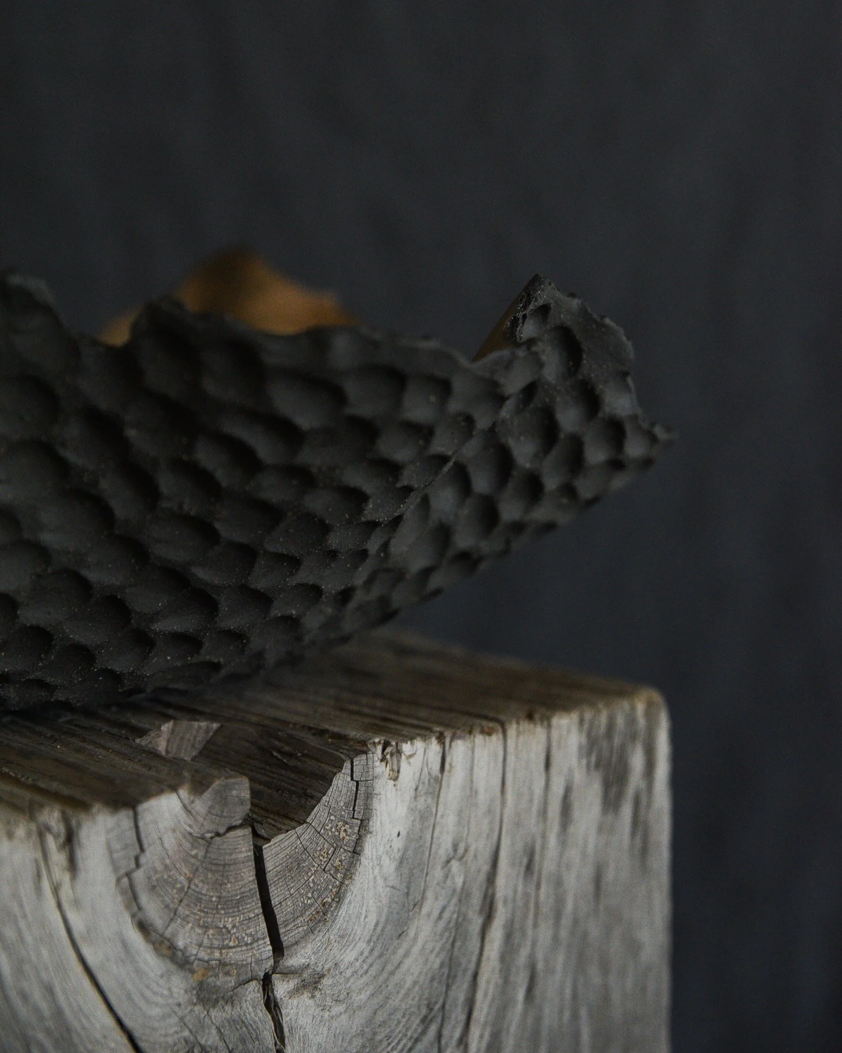 One-of-a-kind handmade ceramic vessel, contemporary wabi sabi with organic form and textured surface variation black bronze dish
