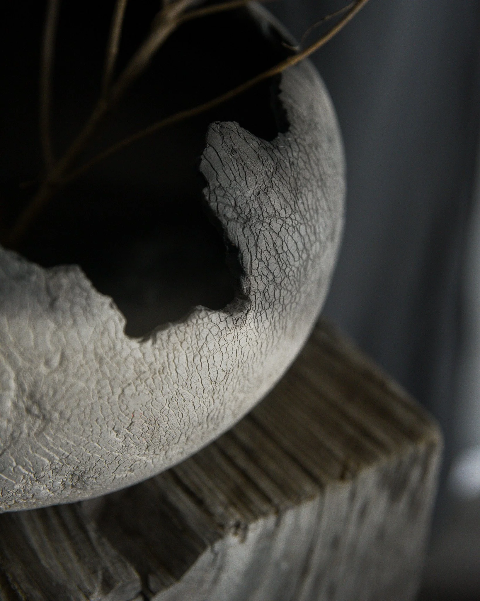One-of-a-kind handmade ceramic vessel, contemporary wabi sabi with organic form and textured surface variation pit fired sodium silicate