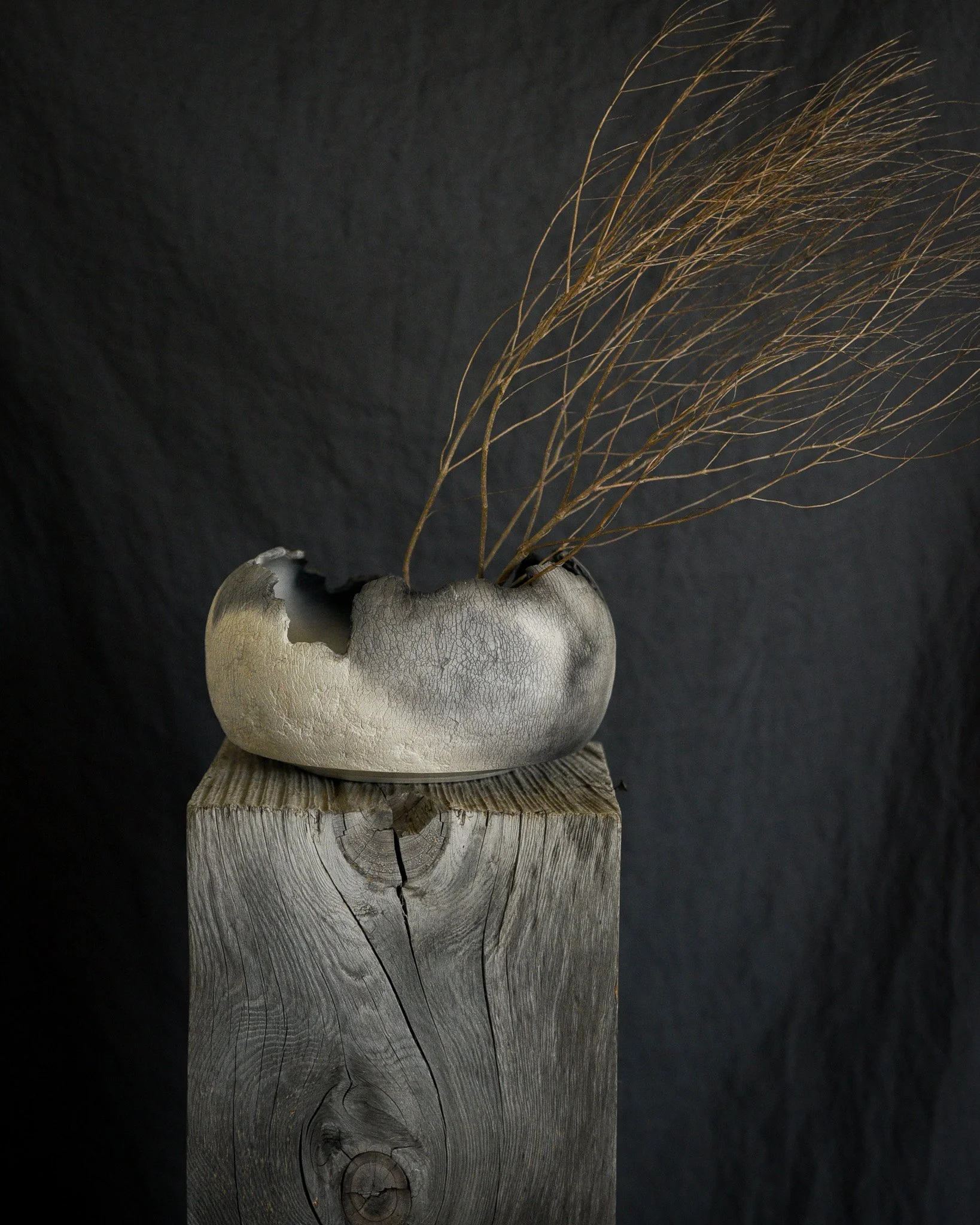 One-of-a-kind handmade ceramic vessel, contemporary wabi sabi with organic form and textured surface variation pit fired sodium silicate