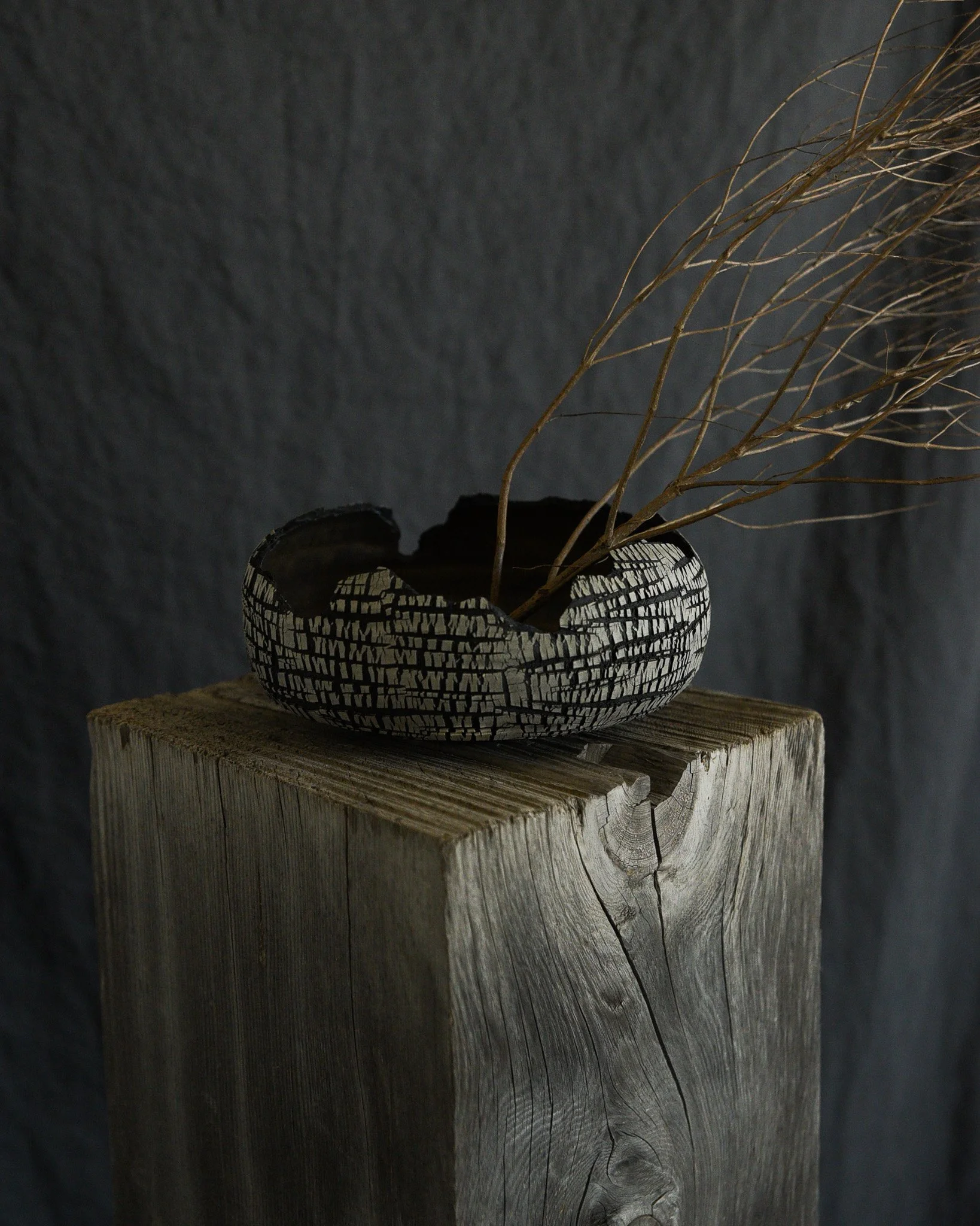 One-of-a-kind handmade ceramic vessel, contemporary wabi sabi with organic form and textured surface variation sodium silicate