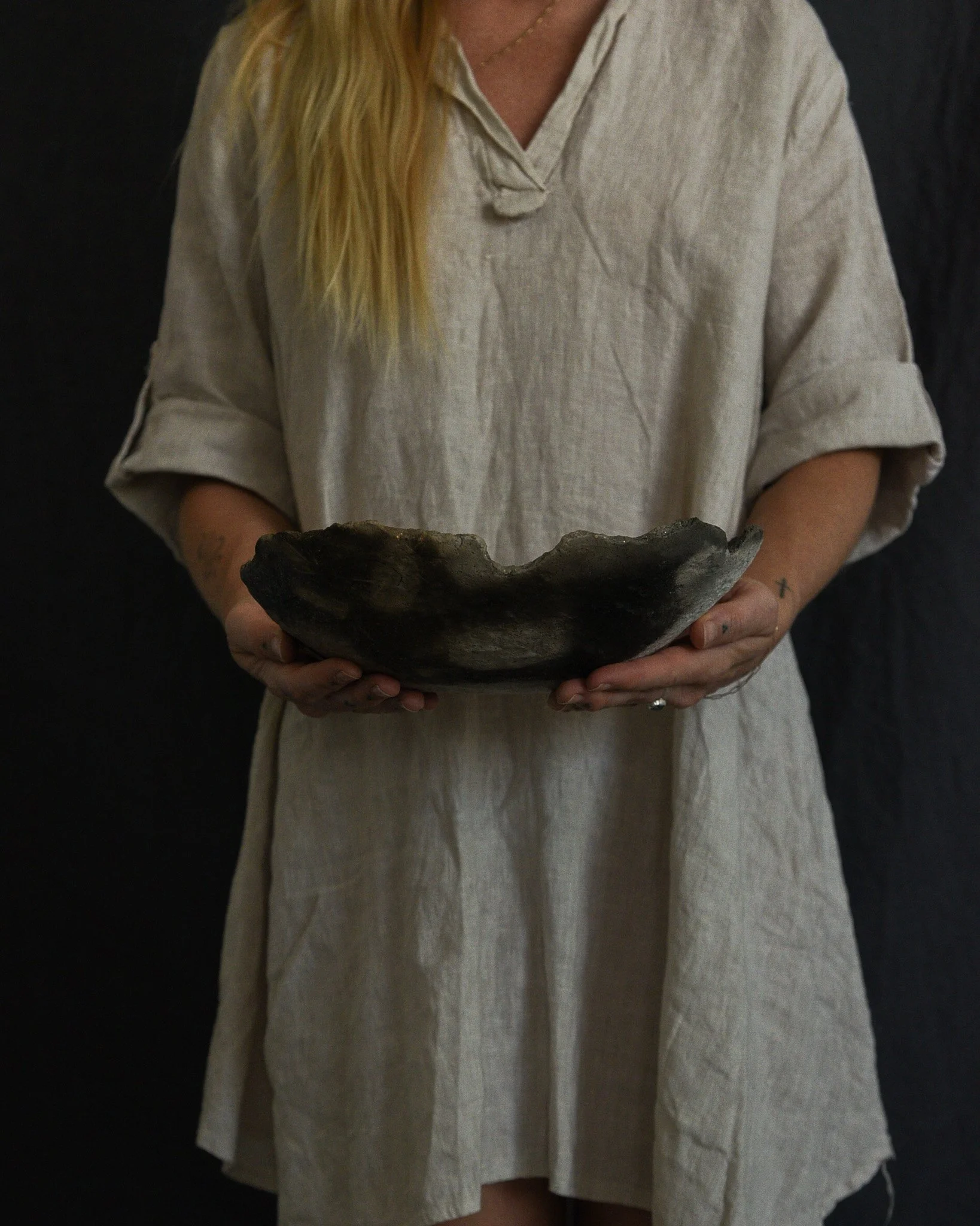 One-of-a-kind handmade ceramic vessel, contemporary wabi sabi with organic form and textured surface variation pit fired