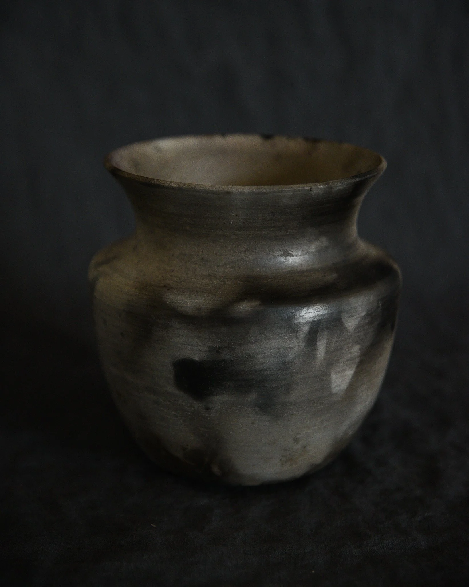 One-of-a-kind handmade ceramic vessel, contemporary wabi sabi with organic form and textured surface variation pit fired