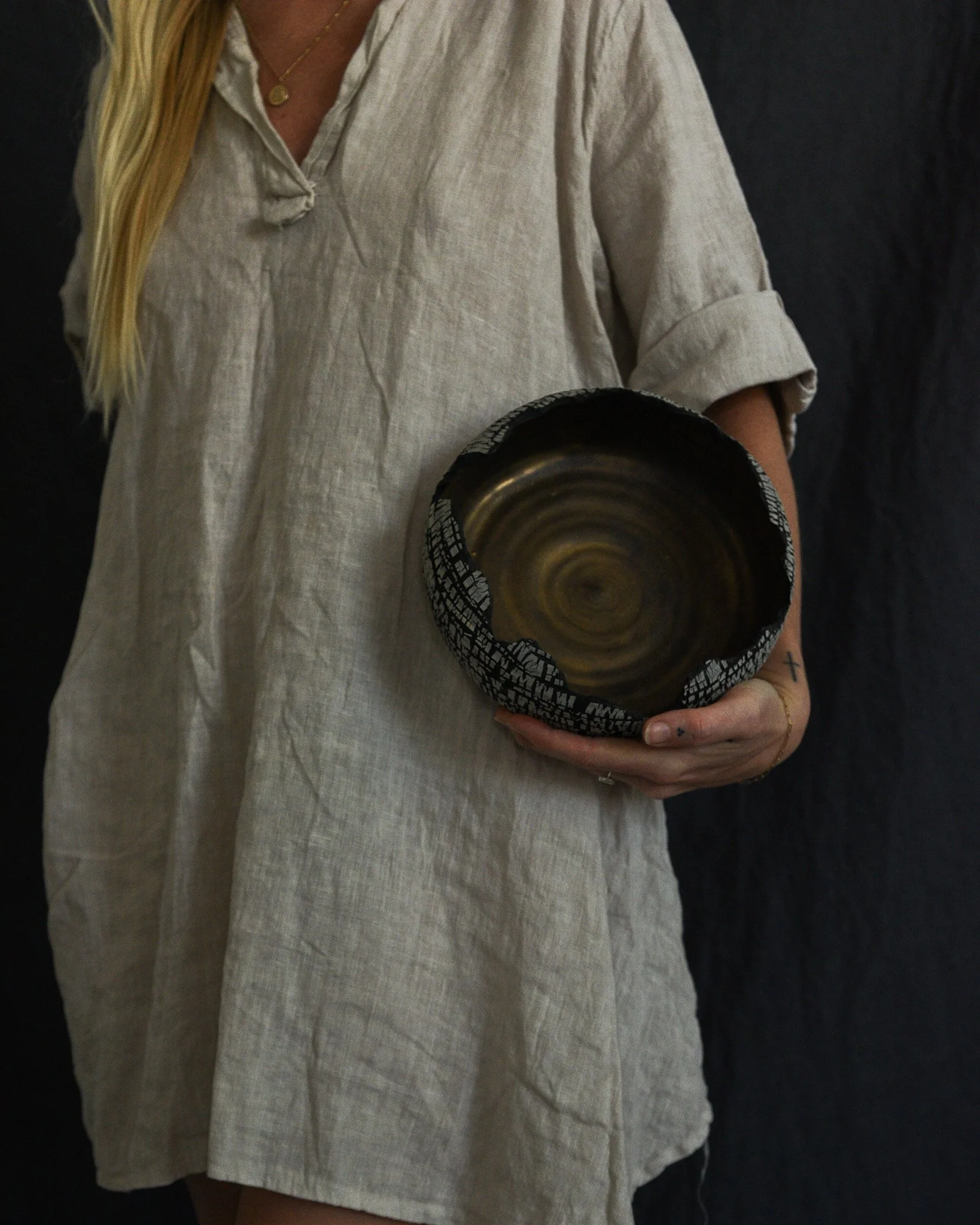 One-of-a-kind handmade ceramic vessel, contemporary wabi sabi with organic form and textured surface variation sodium silicate