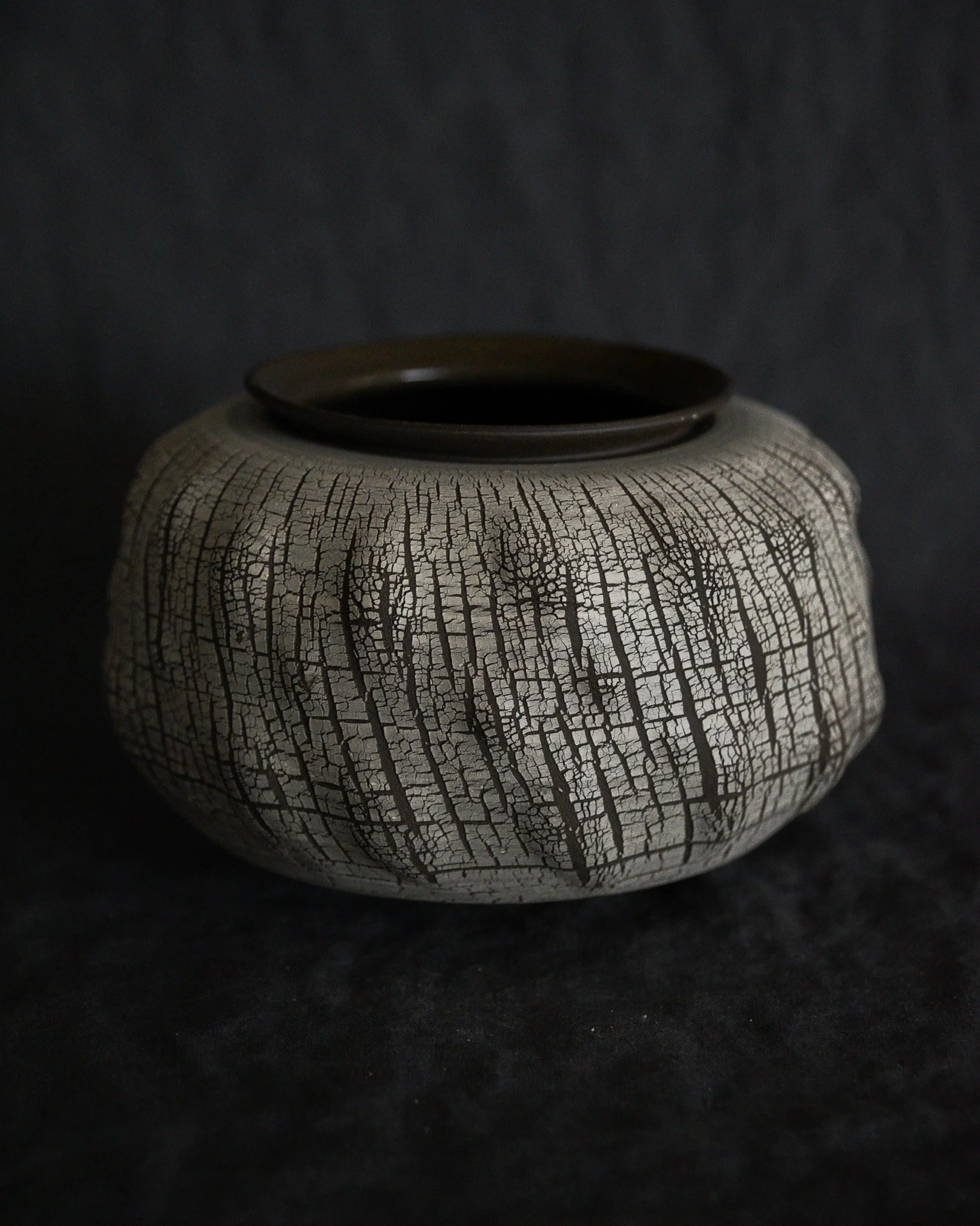 One-of-a-kind handmade ceramic vessel, contemporary wabi sabi with organic form and textured surface variation sodium silicate