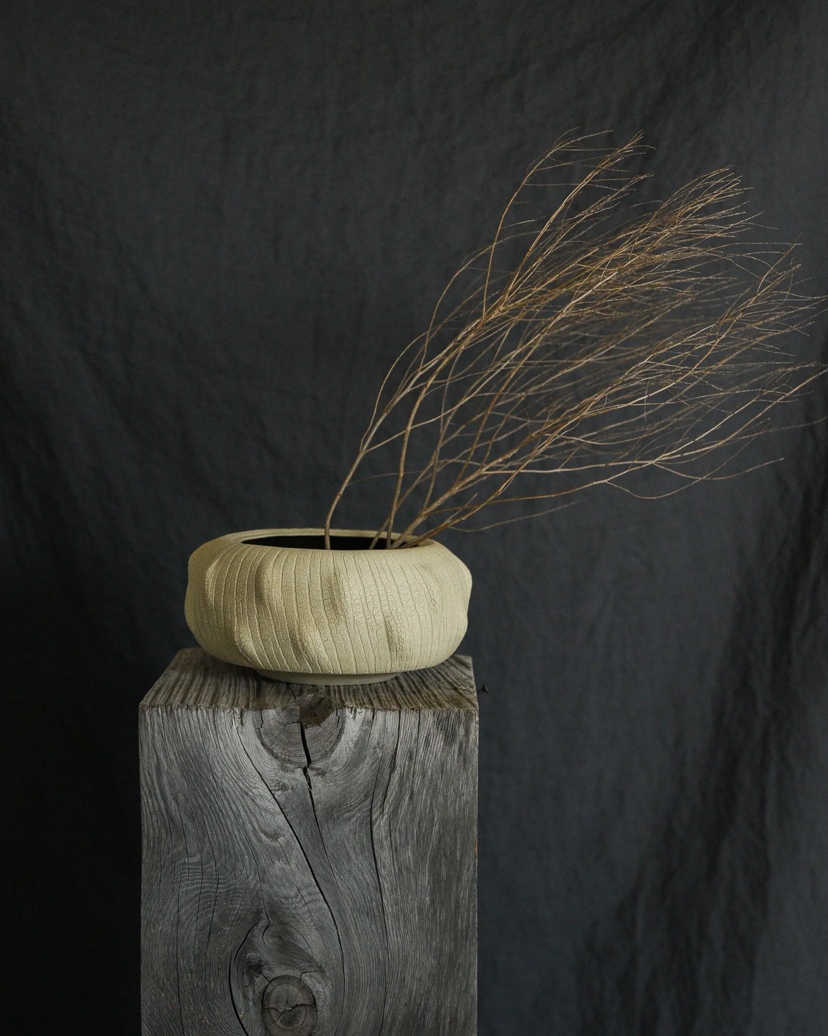 One-of-a-kind handmade ceramic vessel, contemporary wabi sabi with organic form and textured surface variation sodium silicate