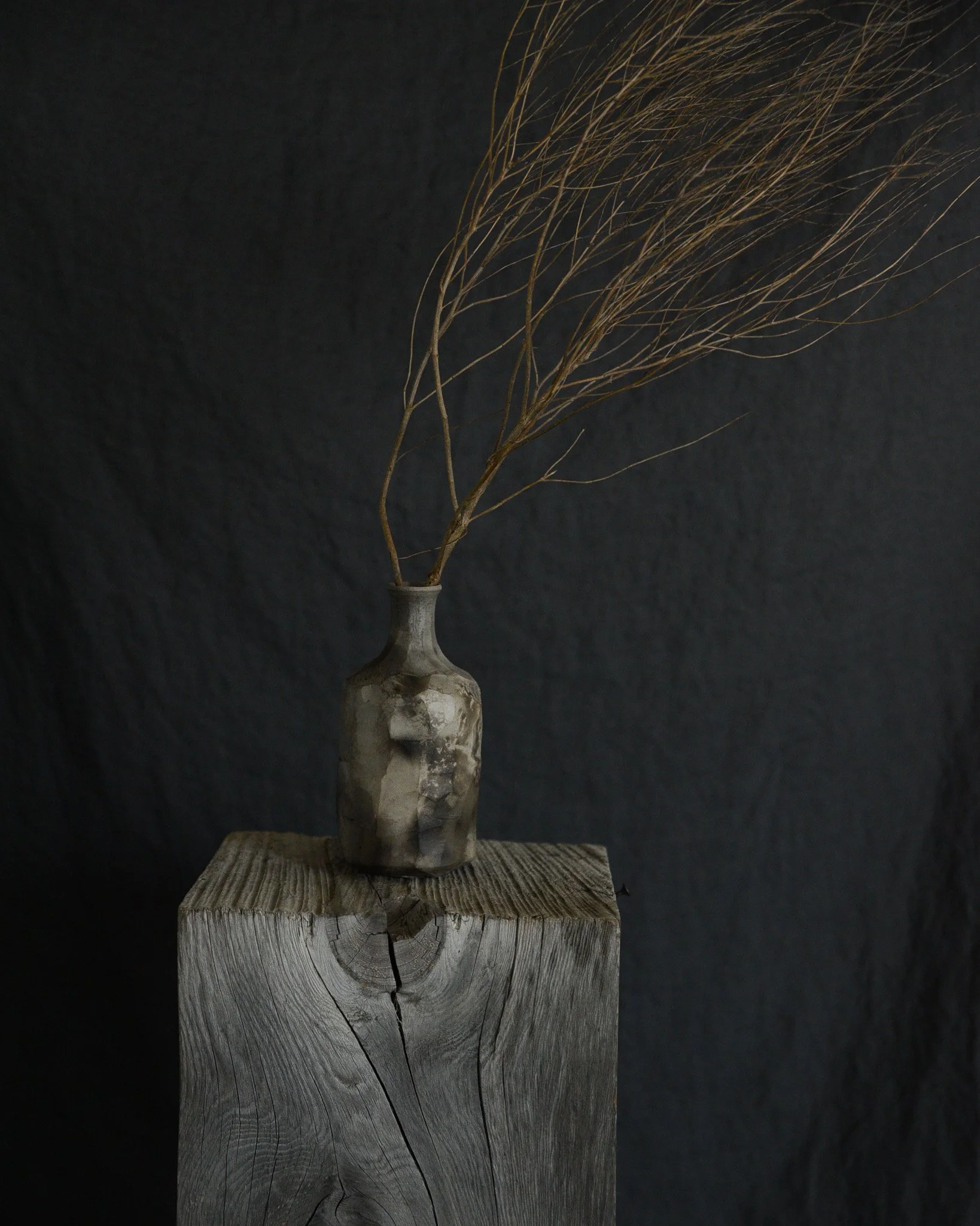 One-of-a-kind handmade ceramic vessel, contemporary wabi sabi with organic form and textured surface variation pit fired sodium silicate