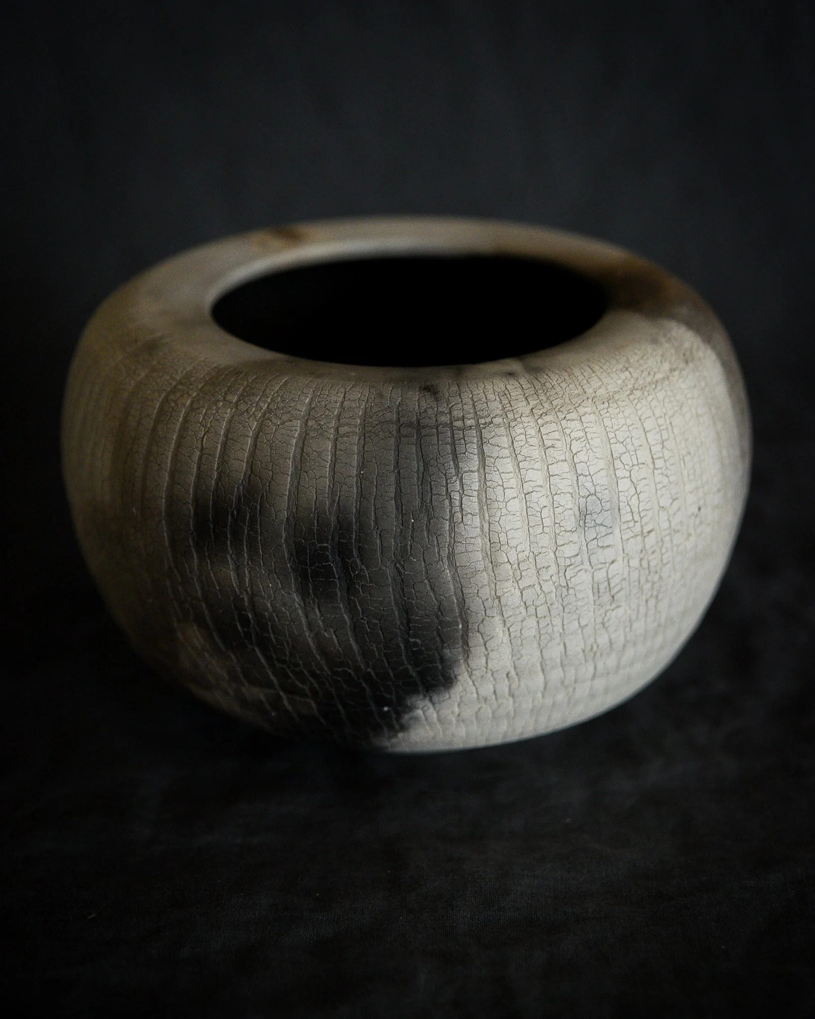 One-of-a-kind handmade ceramic vessel, contemporary wabi sabi with organic form and surface variation pit fired sodium silicate