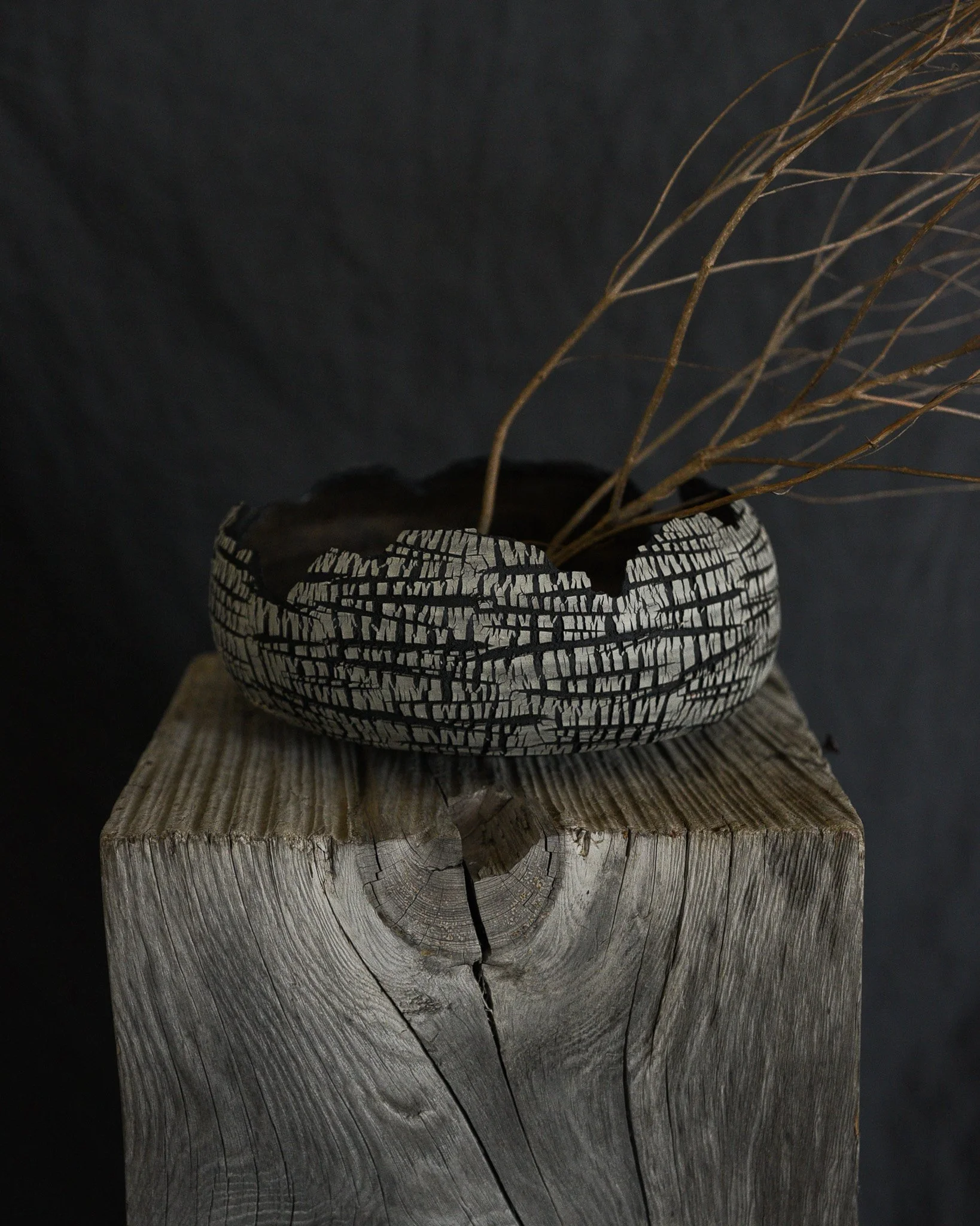 One-of-a-kind handmade ceramic vessel, contemporary wabi sabi with organic form and textured surface variation sodium silicate