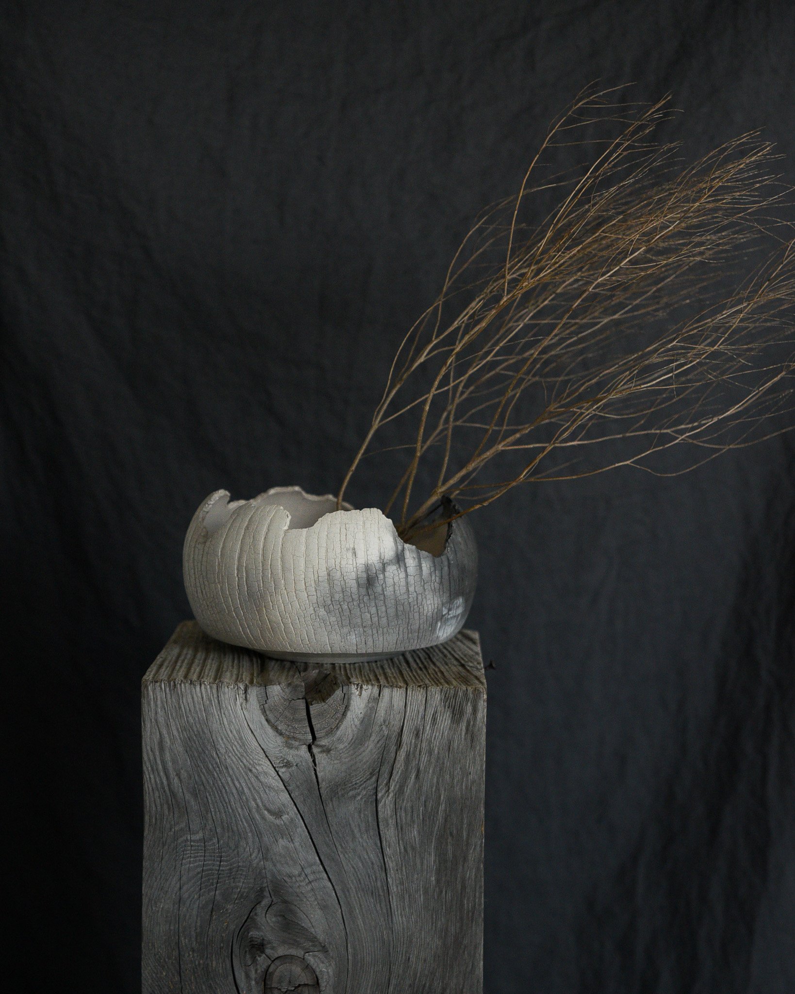 One-of-a-kind handmade ceramic vessel, contemporary wabi sabi with organic form and textured surface variation pit fired sodium silicate