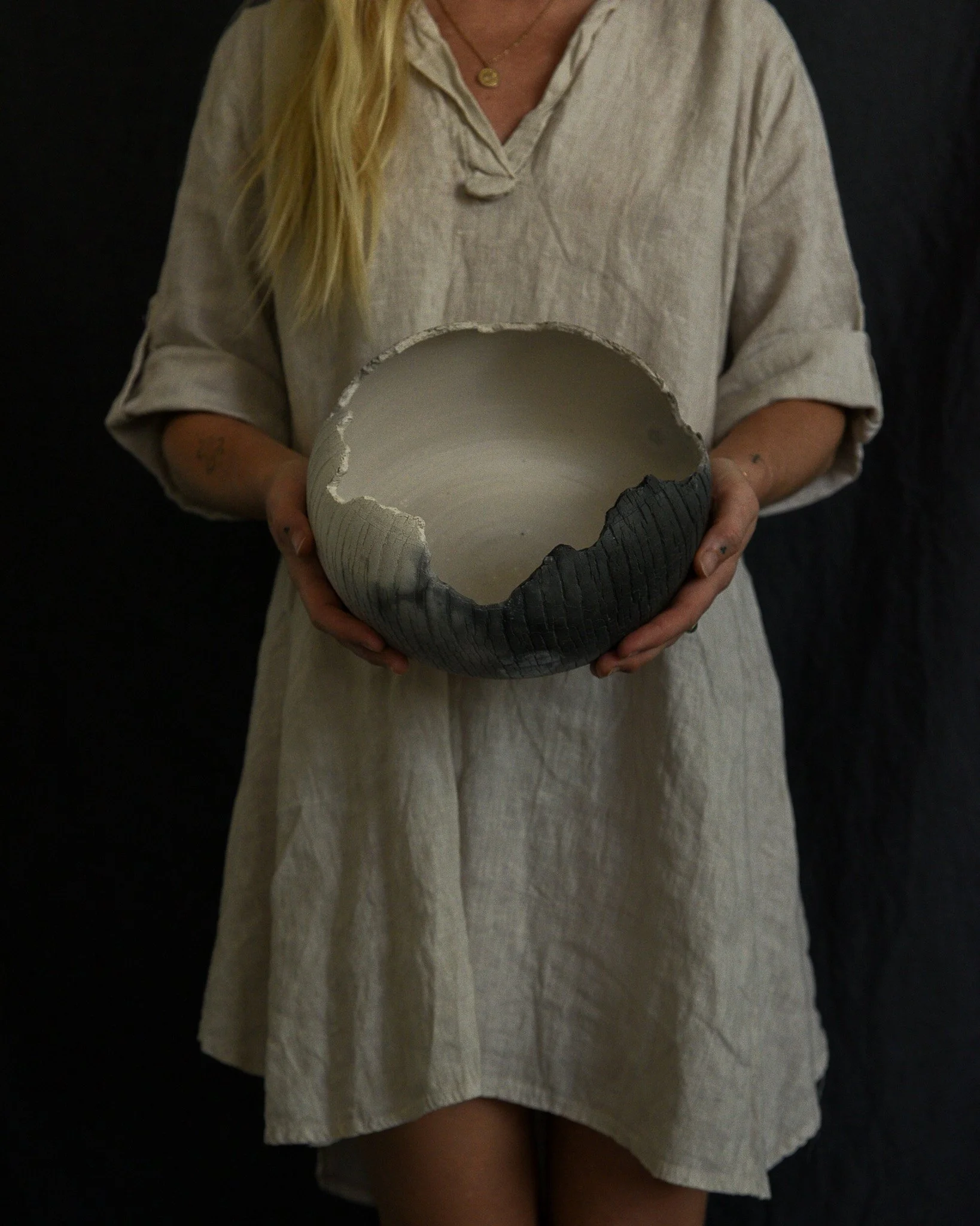 One-of-a-kind handmade ceramic vessel, contemporary wabi sabi with organic form and textured surface variation pit fired sodium silicate
