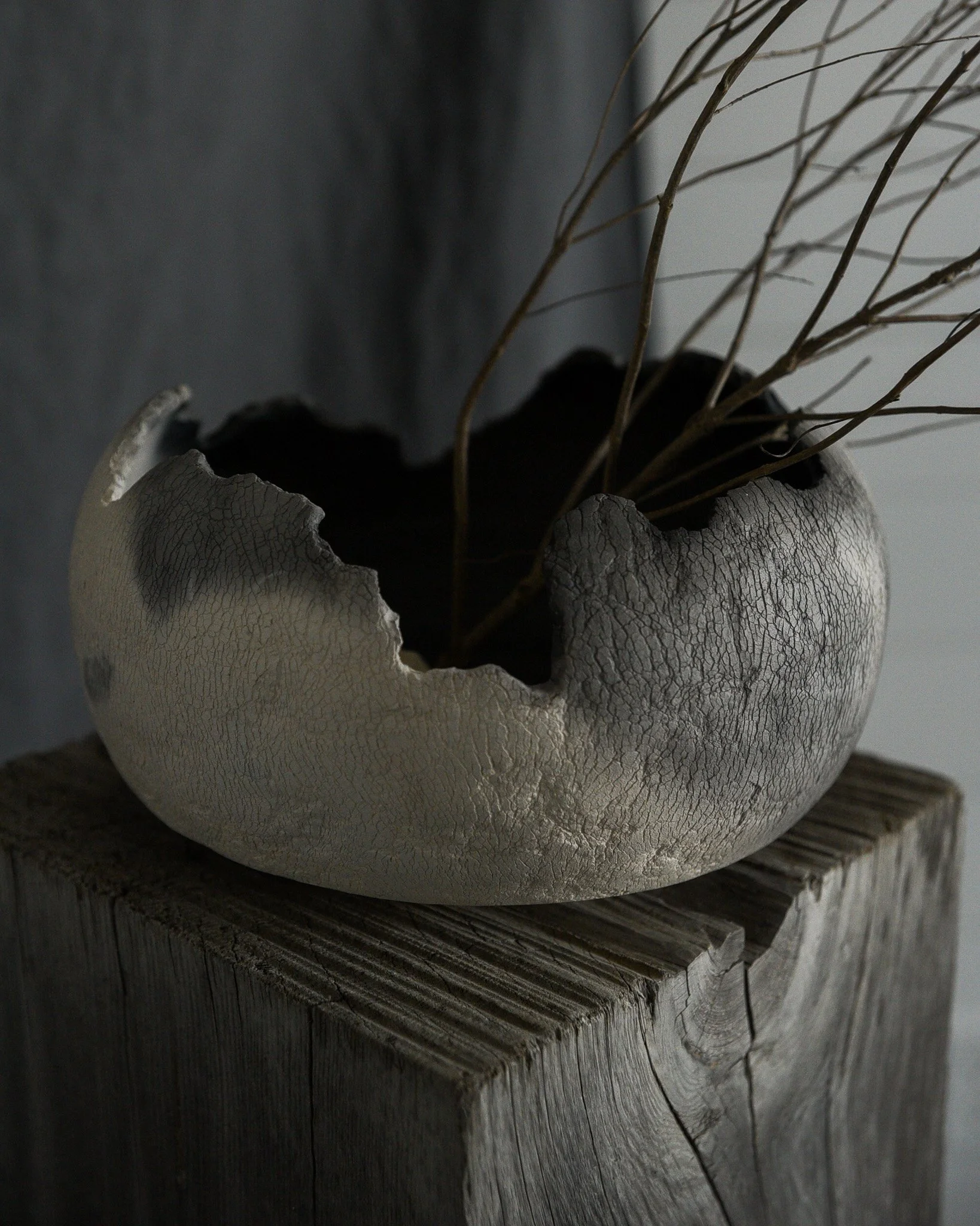 One-of-a-kind handmade ceramic vessel, contemporary wabi sabi with organic form and textured surface variation pit fired sodium silicate