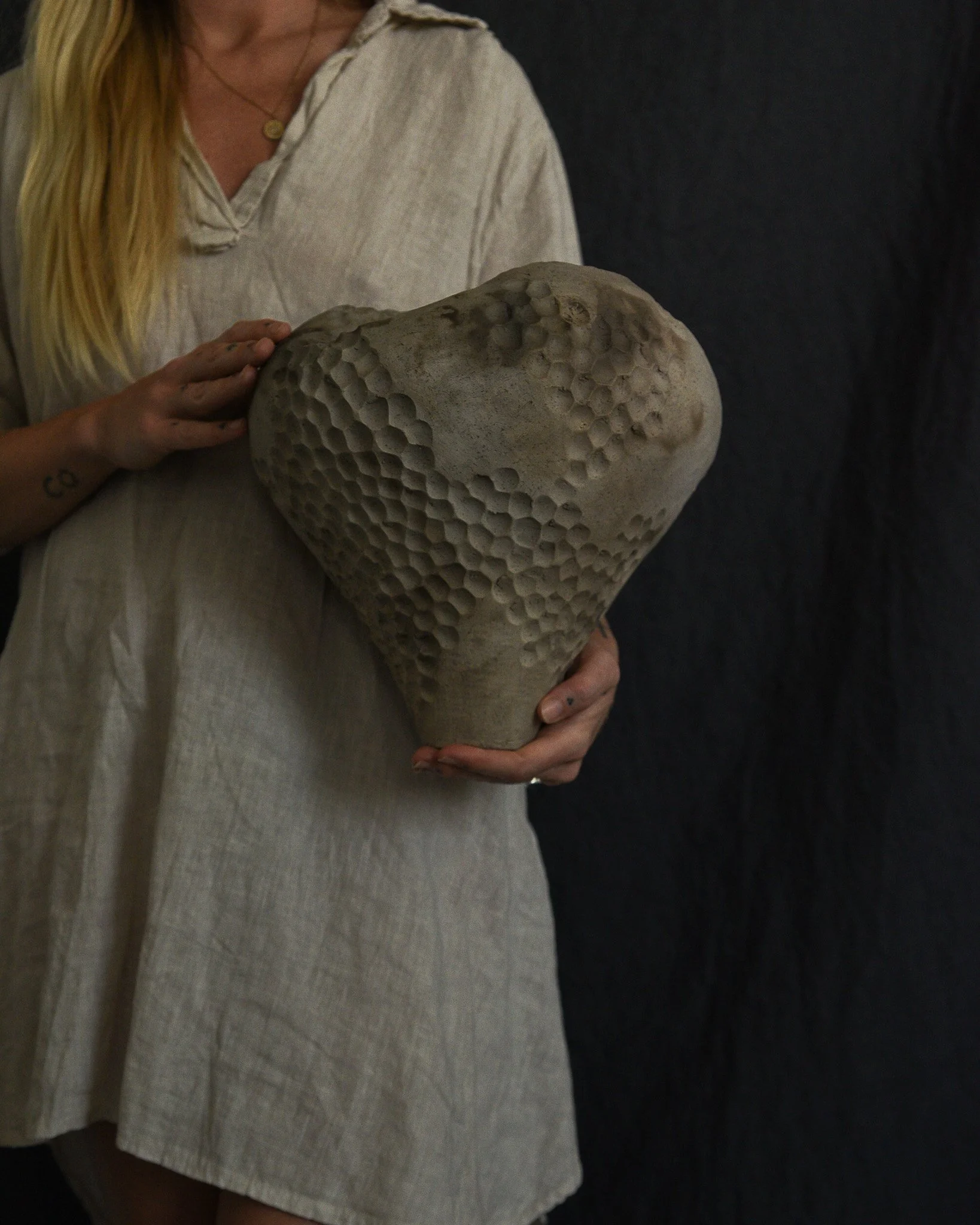 One-of-a-kind handmade ceramic vessel, contemporary wabi sabi with organic form and surface variation pit fired