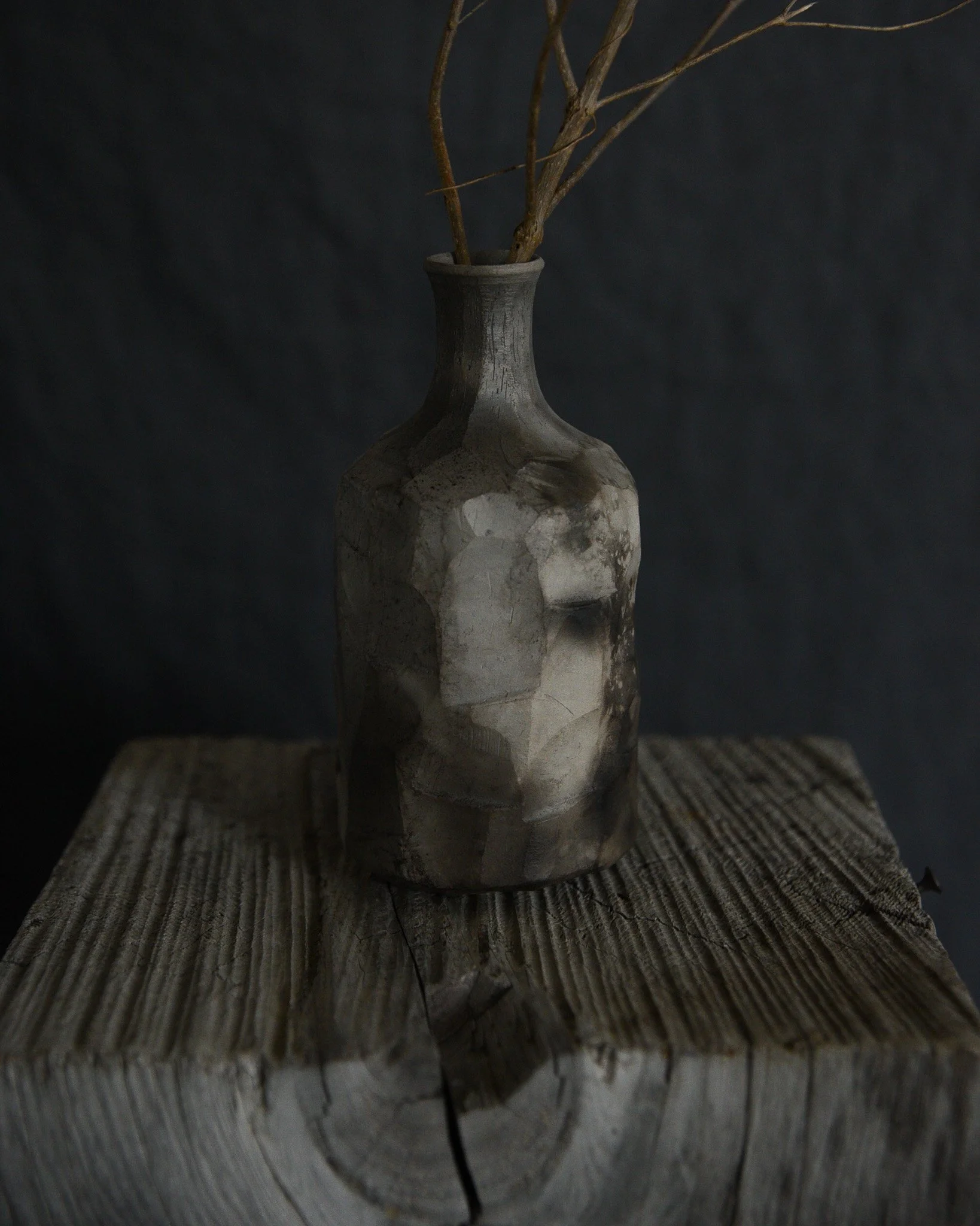 One-of-a-kind handmade ceramic vessel, contemporary wabi sabi with organic form and textured surface variation pit fired sodium silicate