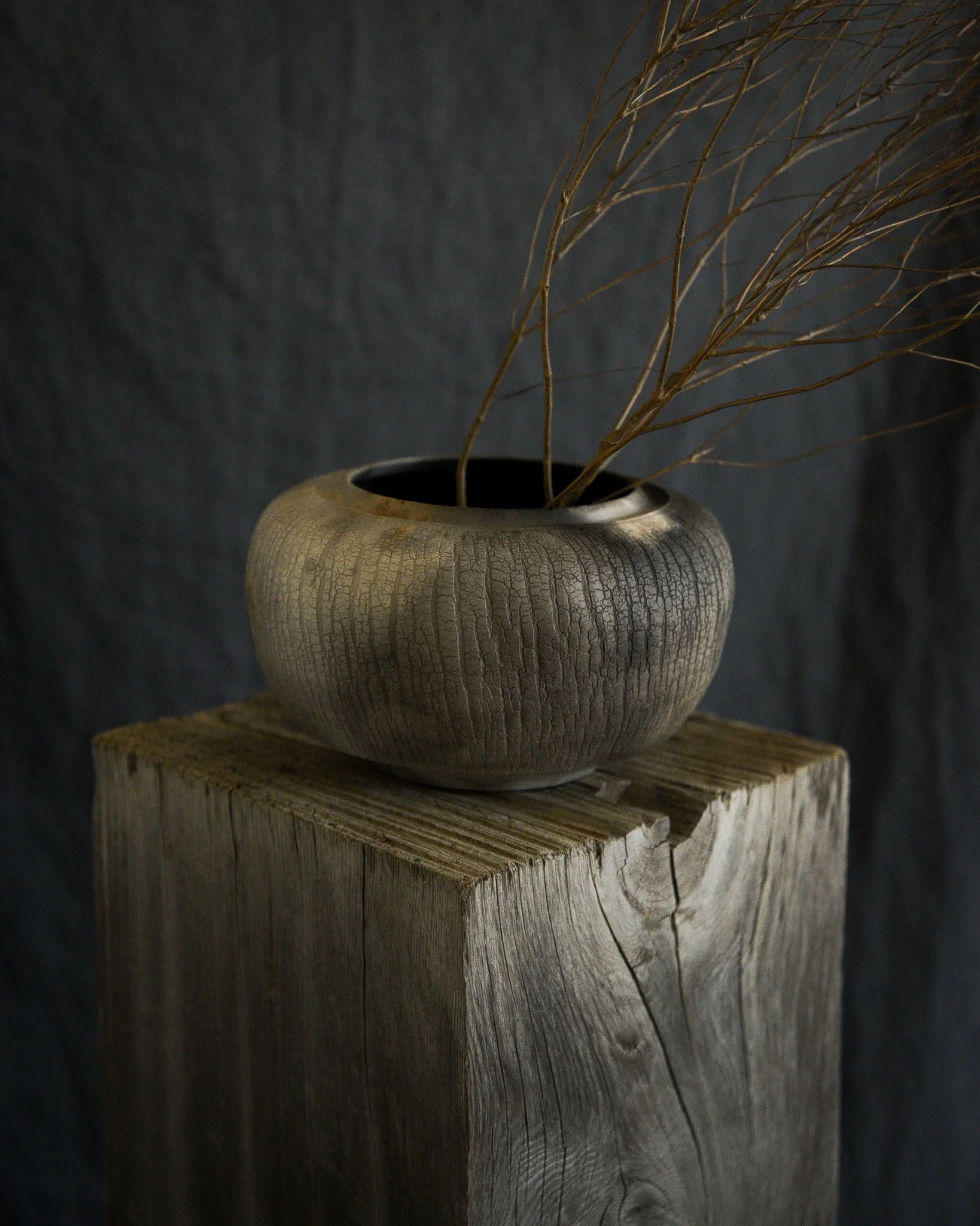 One-of-a-kind handmade ceramic vessel, contemporary wabi sabi with organic form and surface variation pit fired