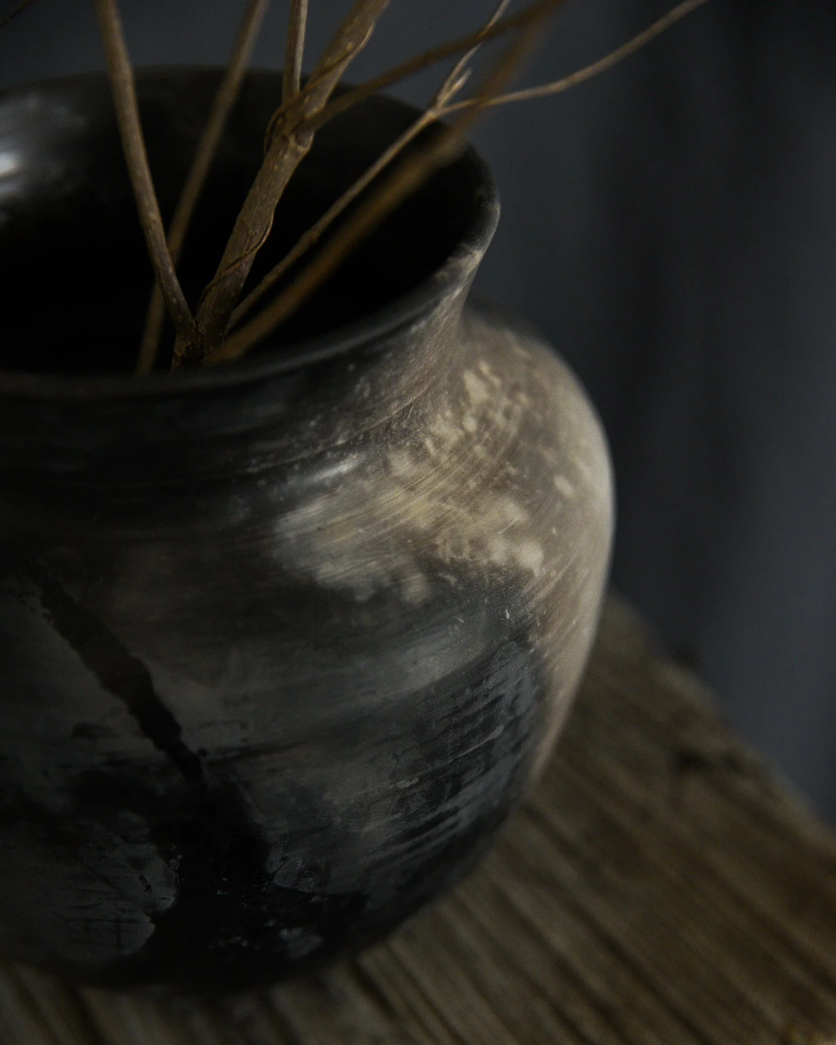 One-of-a-kind handmade ceramic vessel, contemporary wabi sabi with organic form and textured surface variation pit fired
