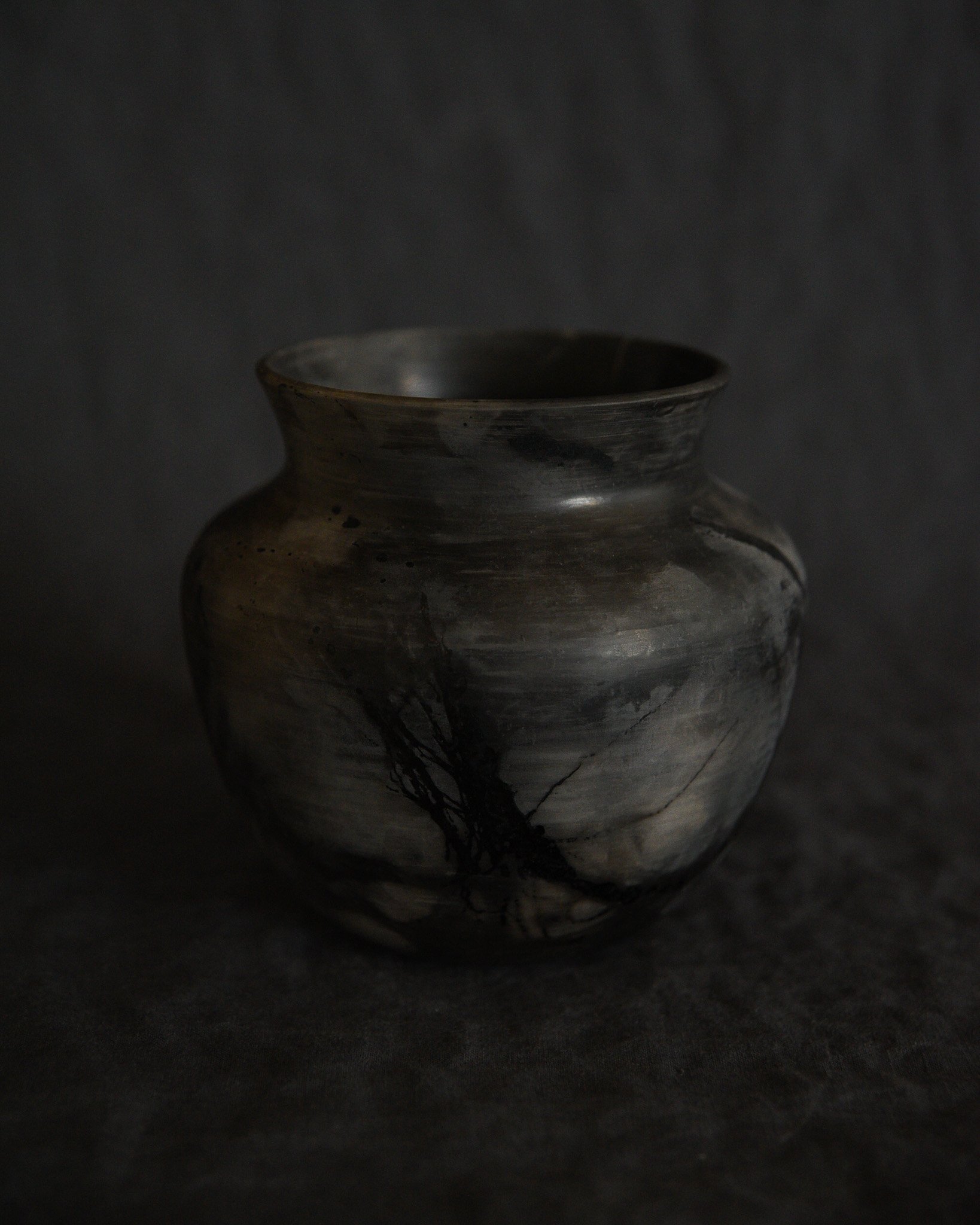 One-of-a-kind handmade ceramic vessel, contemporary wabi sabi with organic form and textured surface variation pit fired