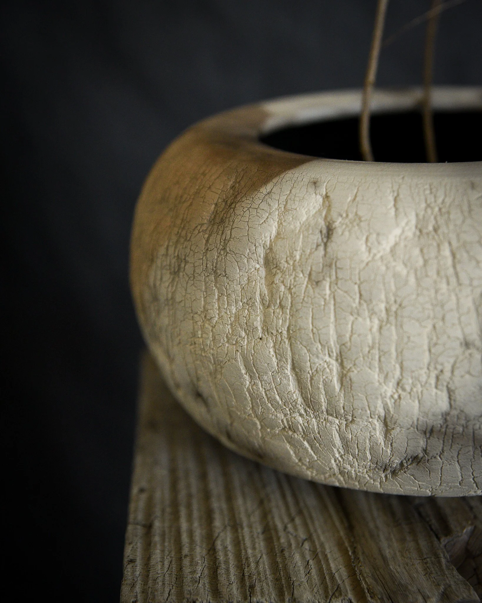 One-of-a-kind handmade ceramic vessel, contemporary wabi sabi with organic form and textured surface variation pit fired sodium silicate