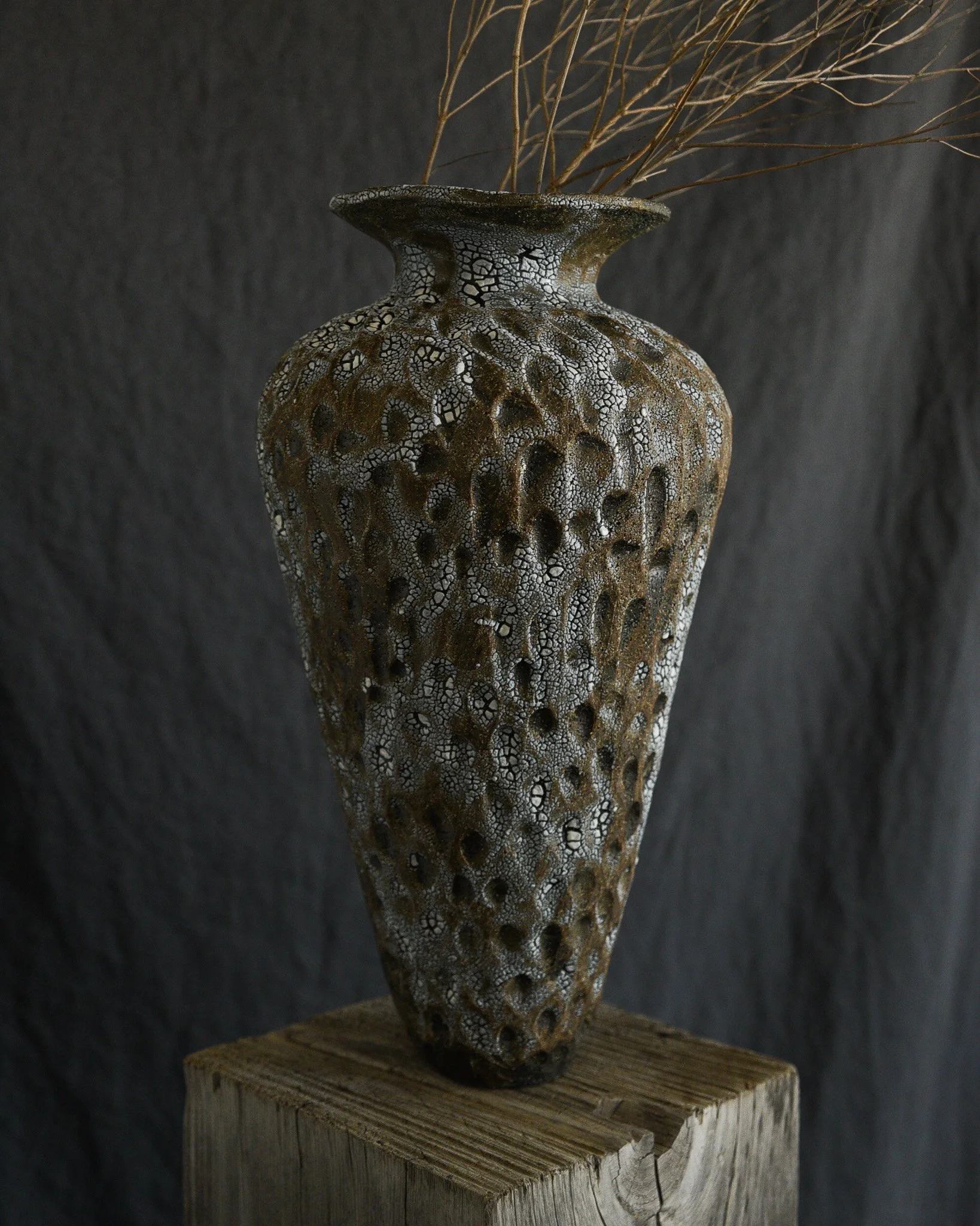 Organic Form No.6 by Alex Roby Design a hand-carved sculptural wabi sabi vessel finished with a crackle glaze
